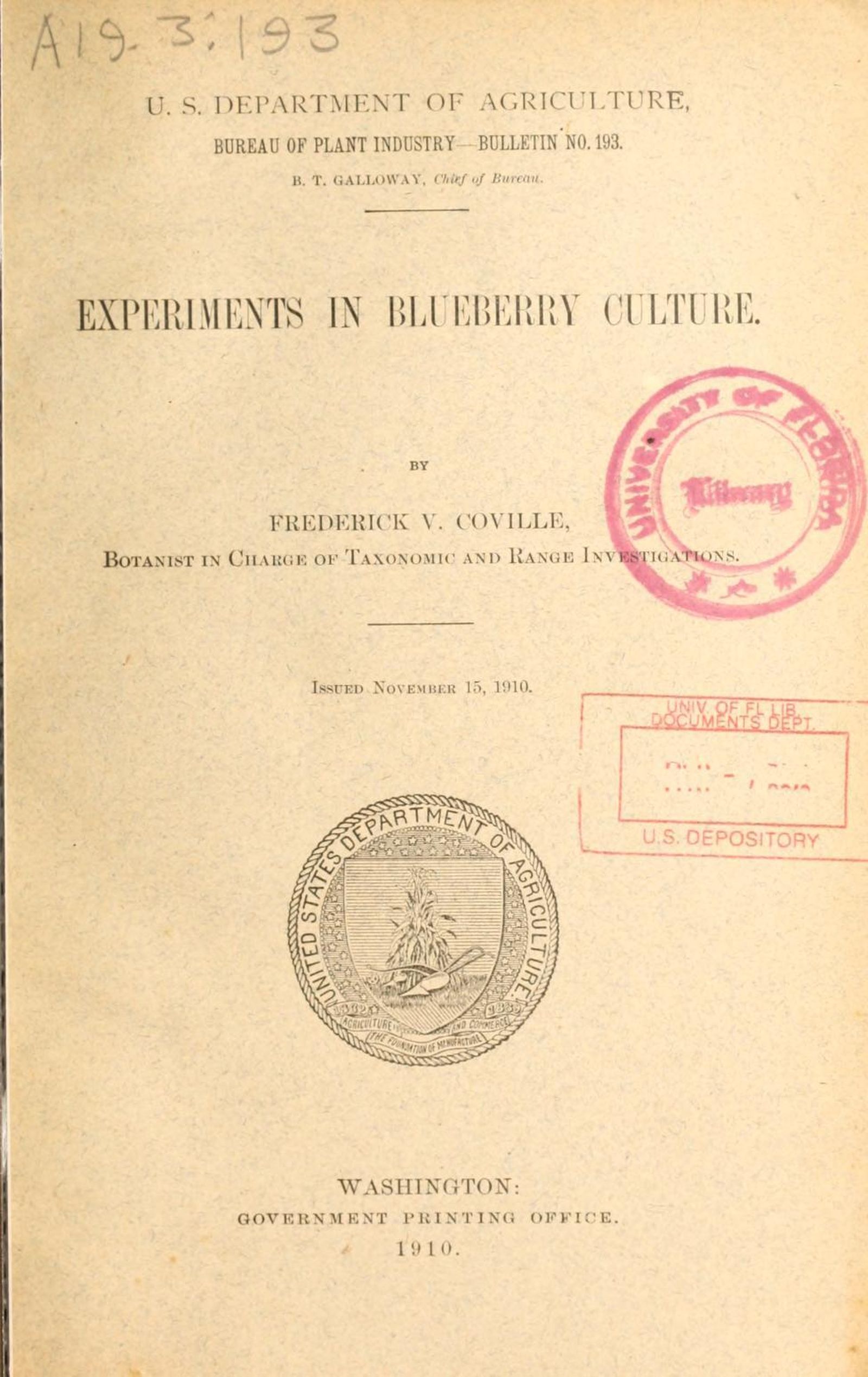 Monografía de Colville publicada en el departamento de Agricultura