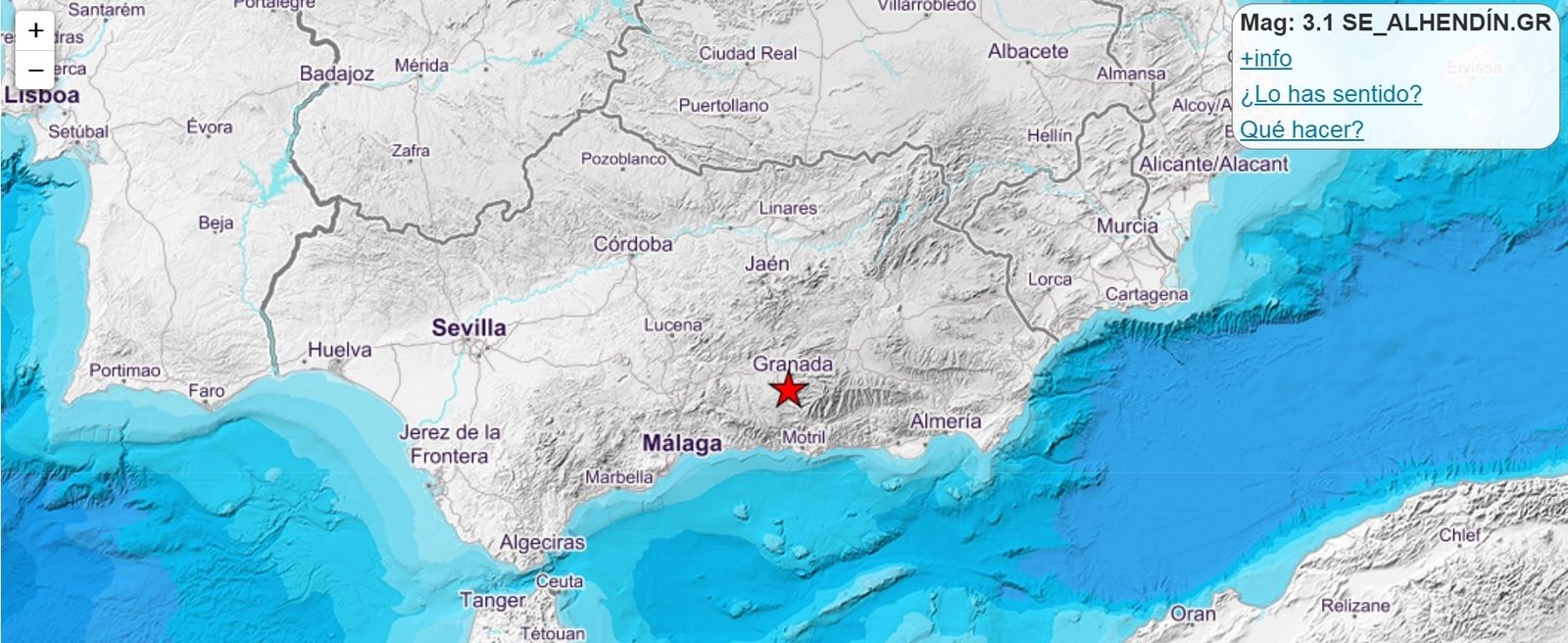 Imagen del terremoto en Granada con epicentro en Alhendín