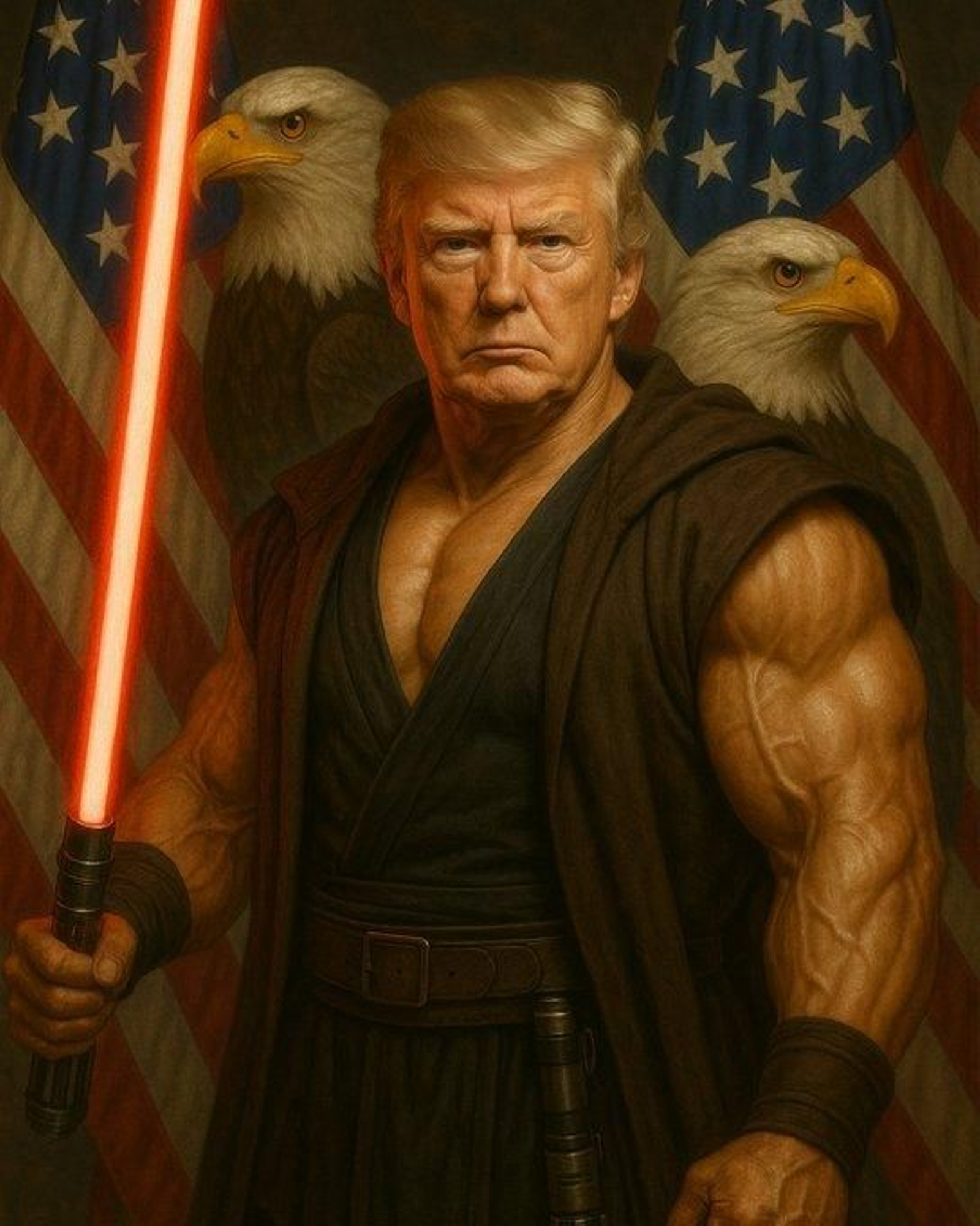 Donald Trump con un sable de luz de Star Wars