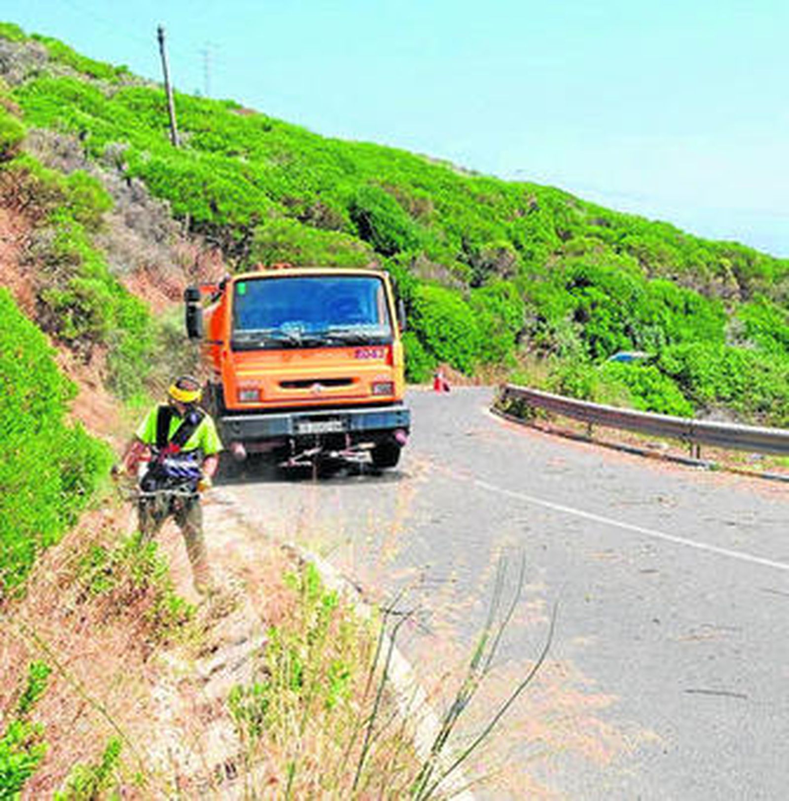 Un operario de Algesa realiza tareas de desbroce de matorral.