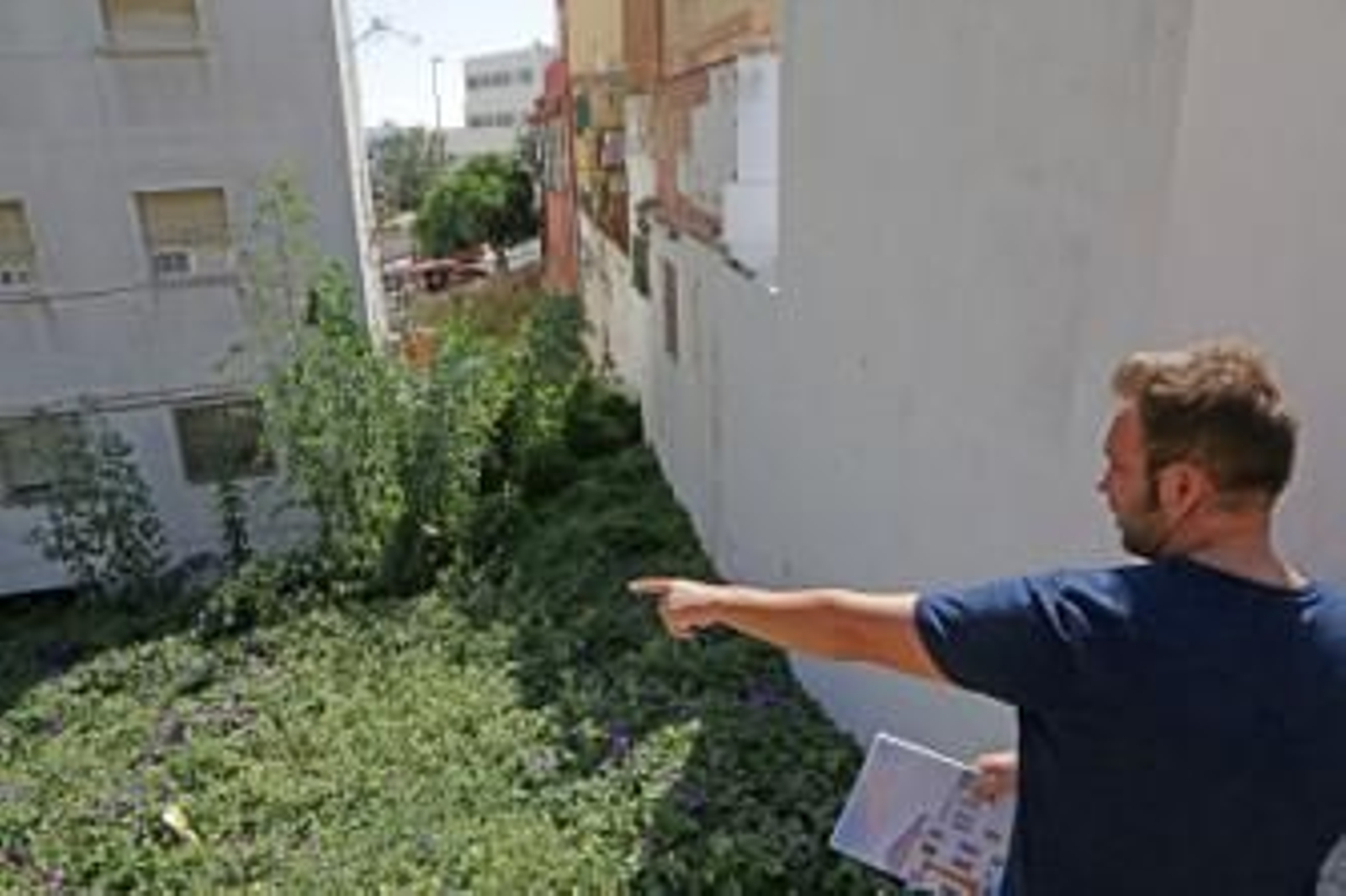 El presidente de los vecinos señala los jardines de donde salió la serpiente –en el recuadro superior– días atrás El presidente de los vecinos señala los jardines de donde salió la serpiente –en el recuadro superior– días atrás
