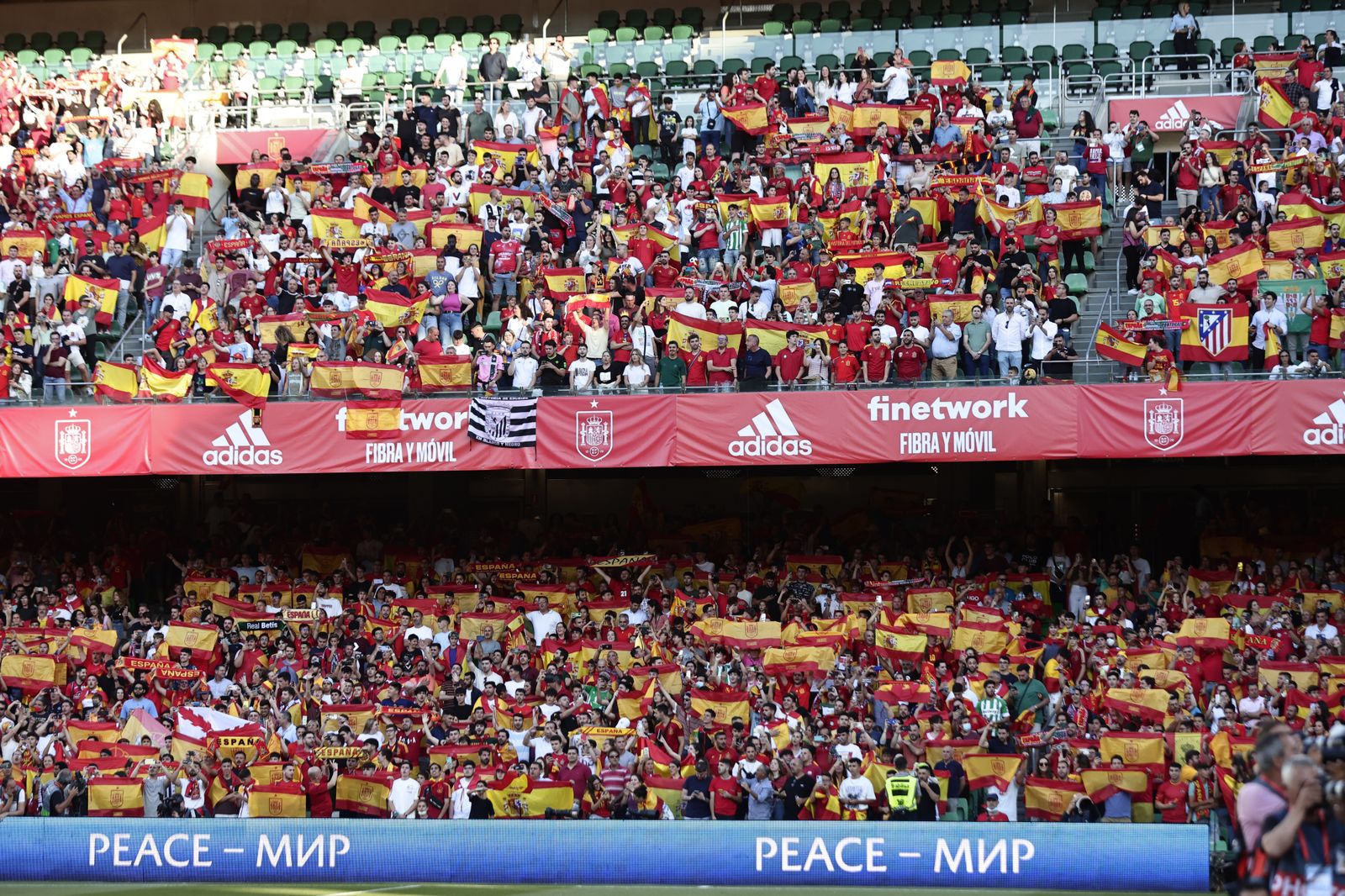 Las gradas del Benito Villamarín con los aficionados españoles.