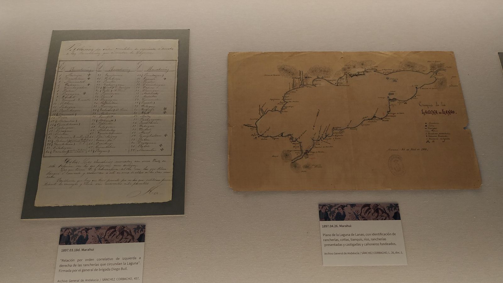 Documento y croquis de la laguna de Lanao (Filipinas). Fondo Sánchez Ibargüen.Archivo General de Andalucía.