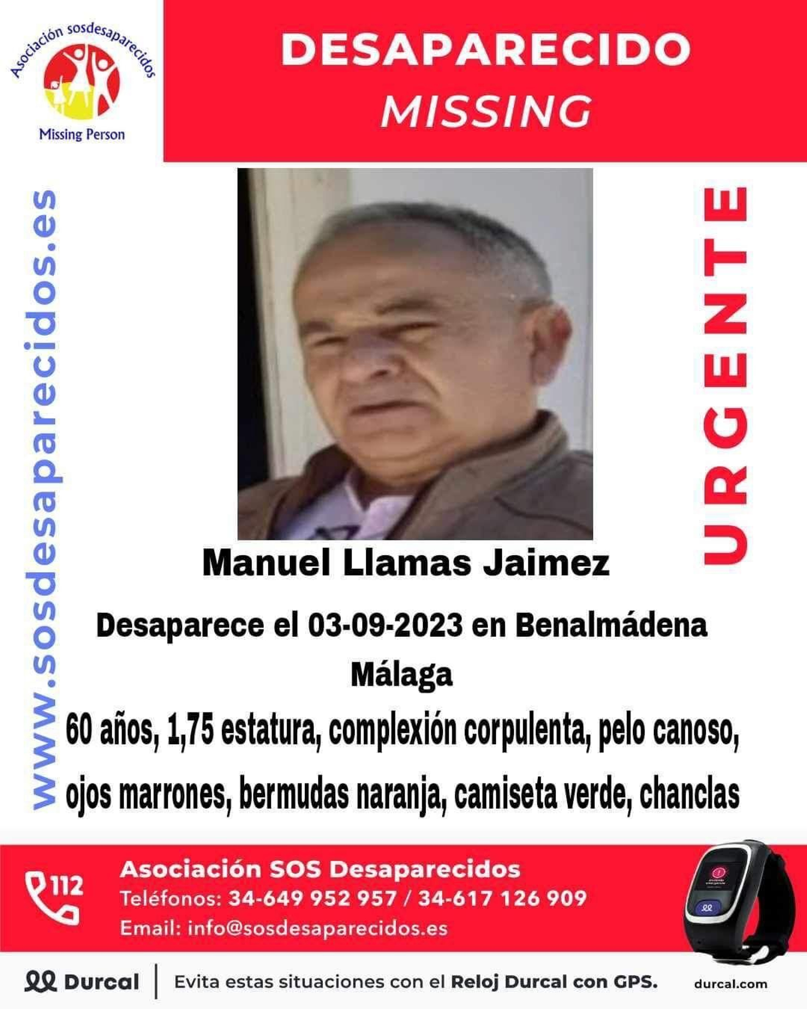 Cartel de Manuel Llamas, desaparecido el pasado domingo.