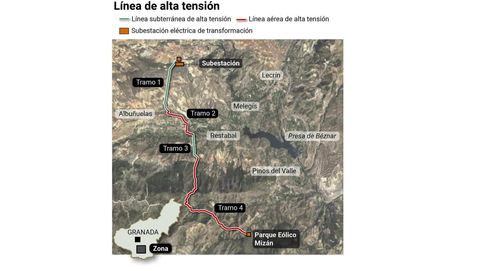 Línea de alta tensión de los parques eólicos de Los Guájares