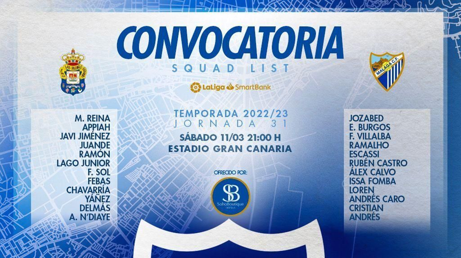 Lista de convocados del Málaga CF para Las Palmas