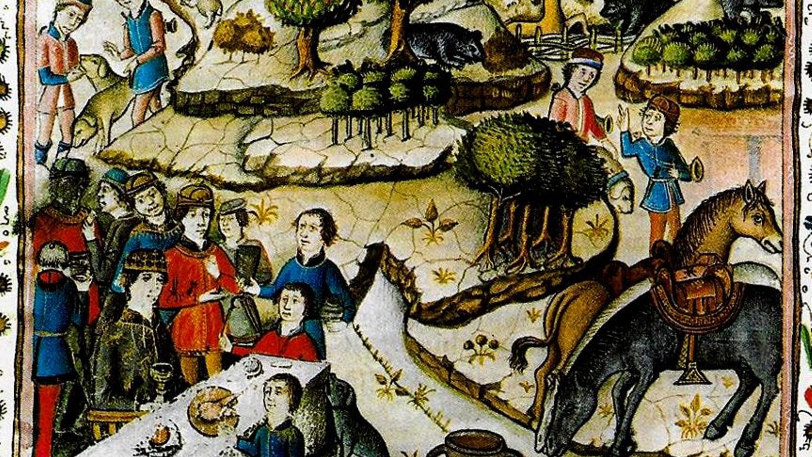 Paisaje, probablemente de los entornos de Algeciras, en el Libro de la Montería de Alfonso XI, 1346
