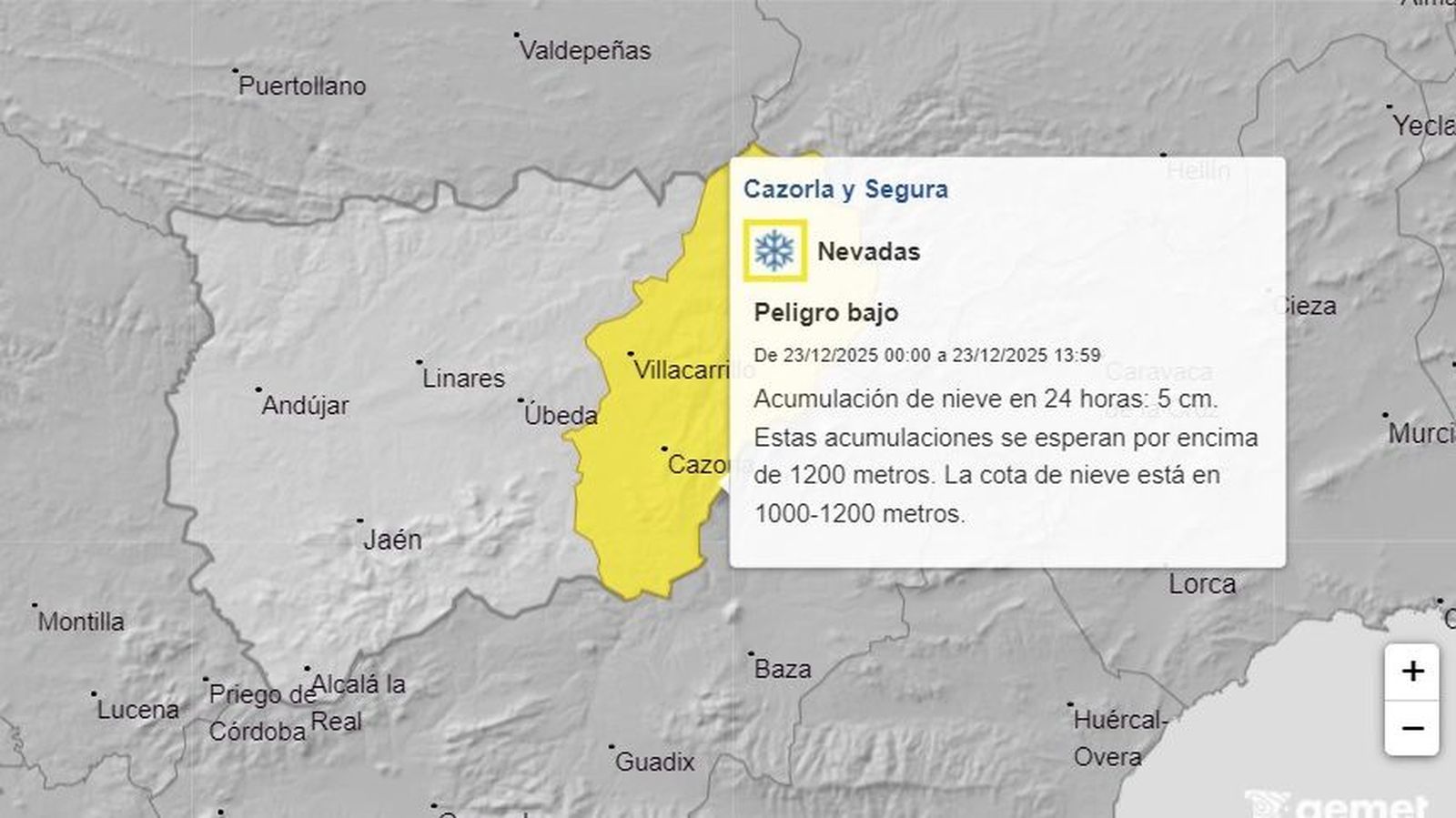 Alerta amarilla Cazorla, Segura y Las Villas.