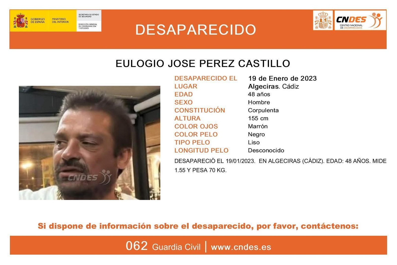 Eulogio José Pérez, desaparecido en Algeciras.
