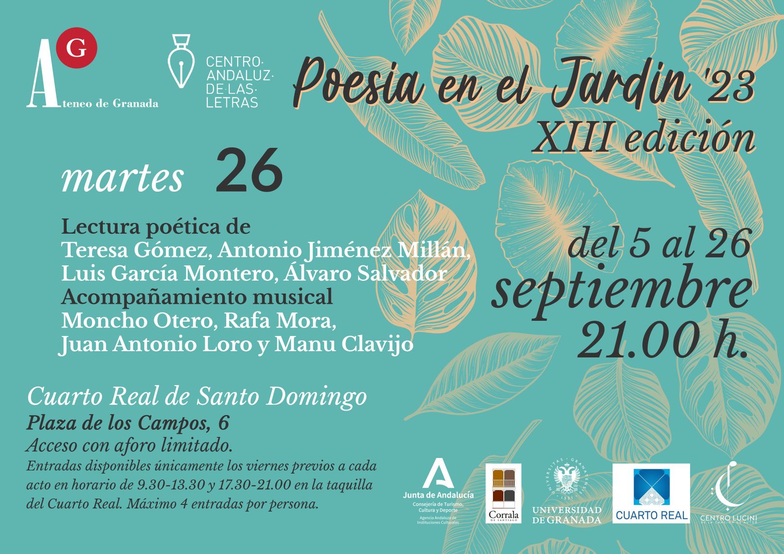 La nueva edición de Poesía en el Jardín en Granada une a poetas y músicos en su última sesión