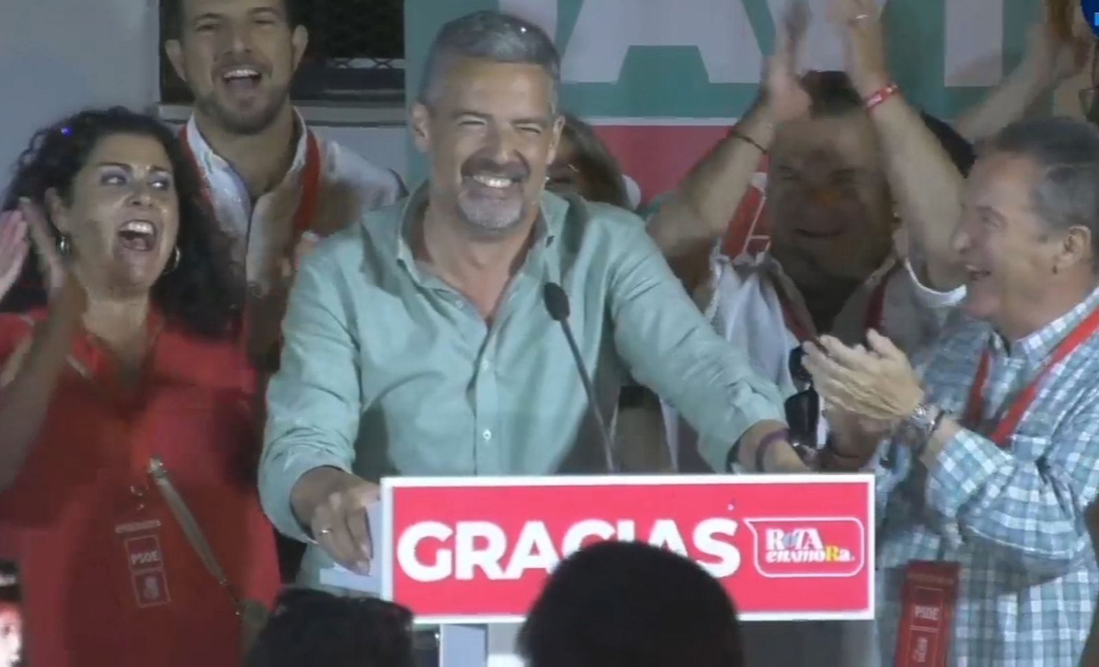 El candidato del PSOE y actual alcalde de Rota, Javier Ruiz, en la noche electoral.