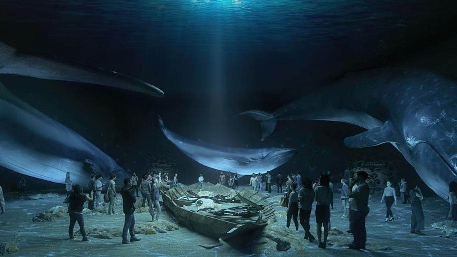 Infografía del interior de una de las inmersivas salas del Museo del Mar que forma parte del proyecto Atlantis Infografía del interior de una de las inmersivas salas del Museo del Mar que forma parte del proyecto Atlantis