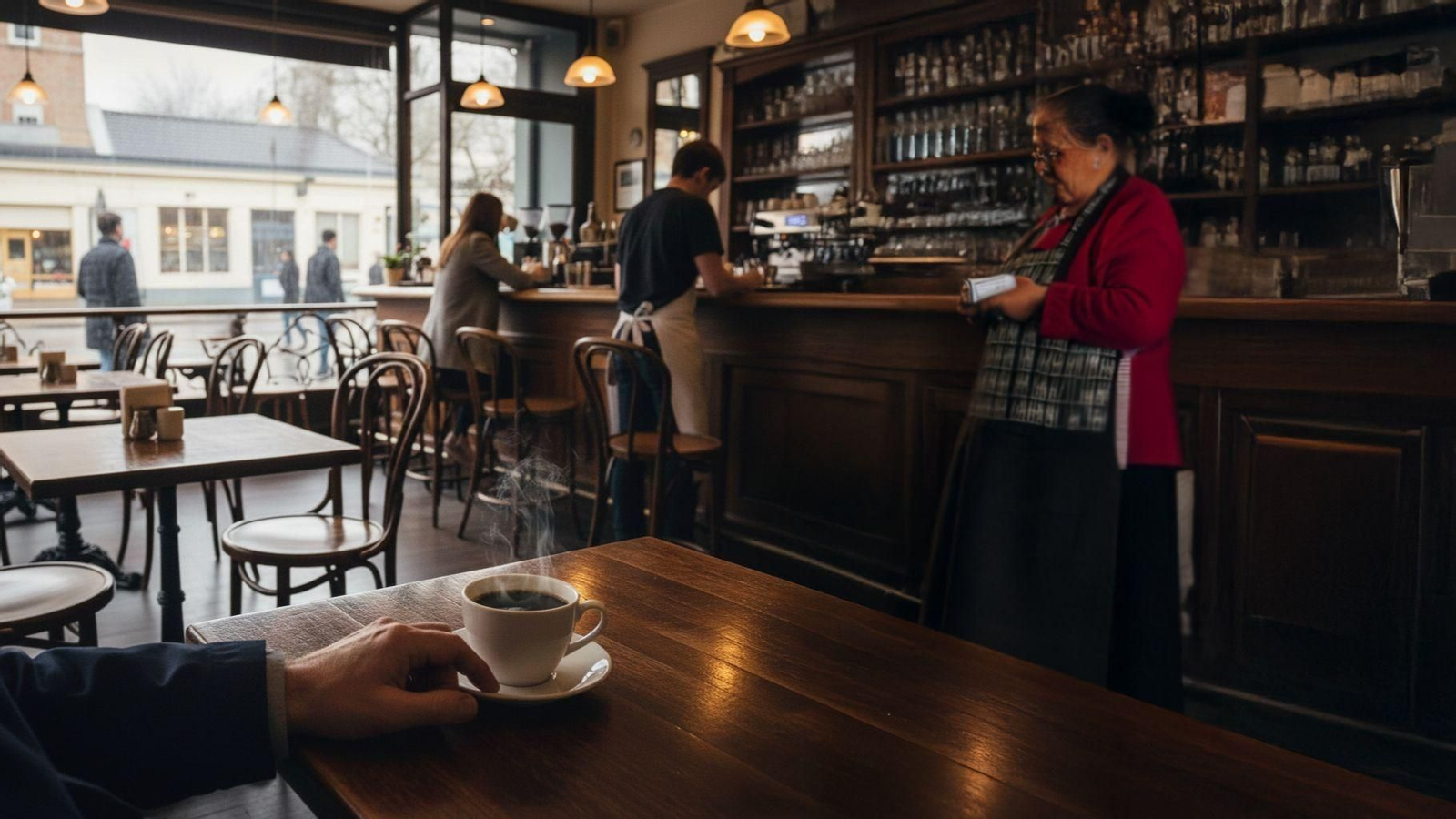 Una cafetería ve pasar la vida a través de los cristales