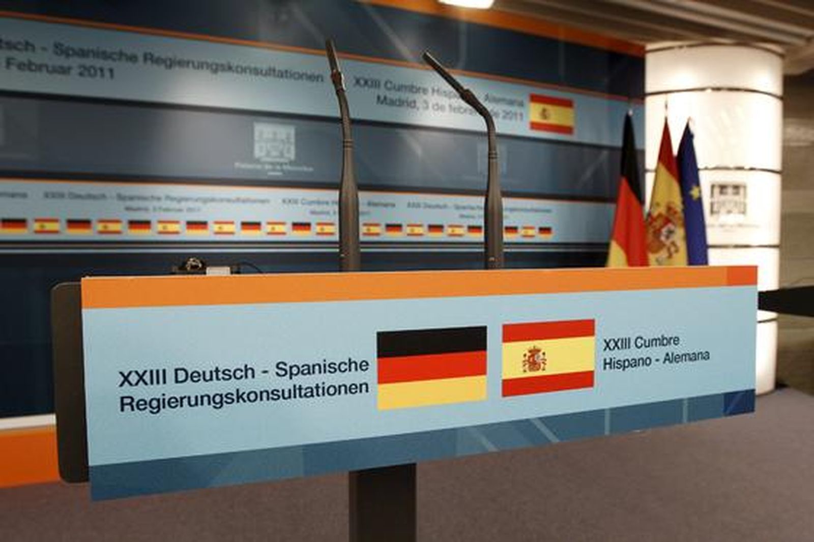 Sala de prensa de Moncloa, donde se celebra la cumbre bilateral.

Foto: Efe