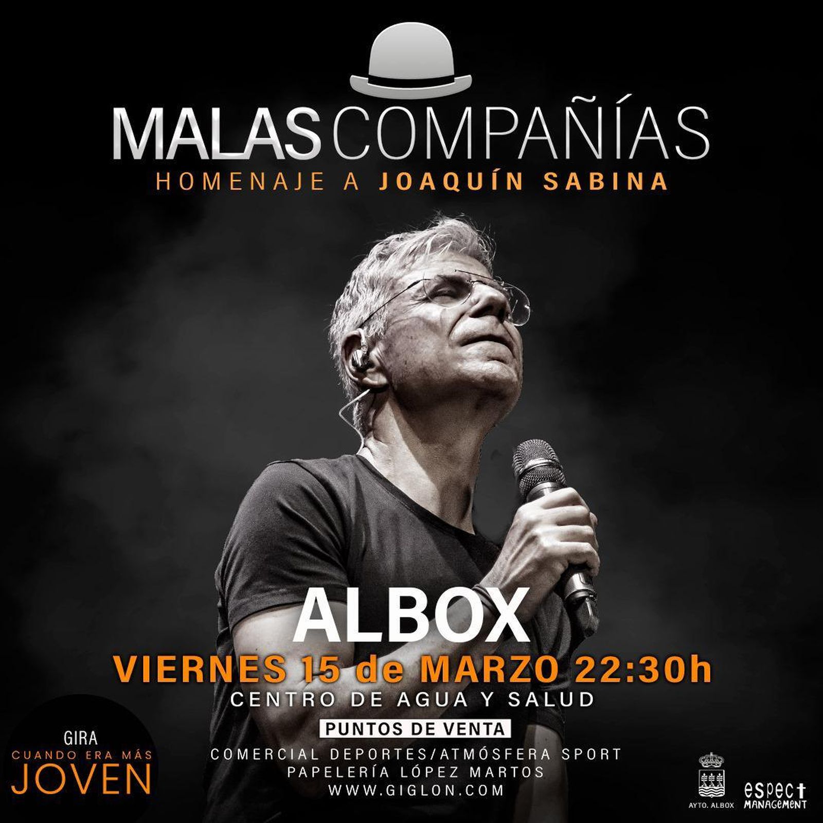 Cartel Malas Compañías, homaneja a Joaquín Sabina.