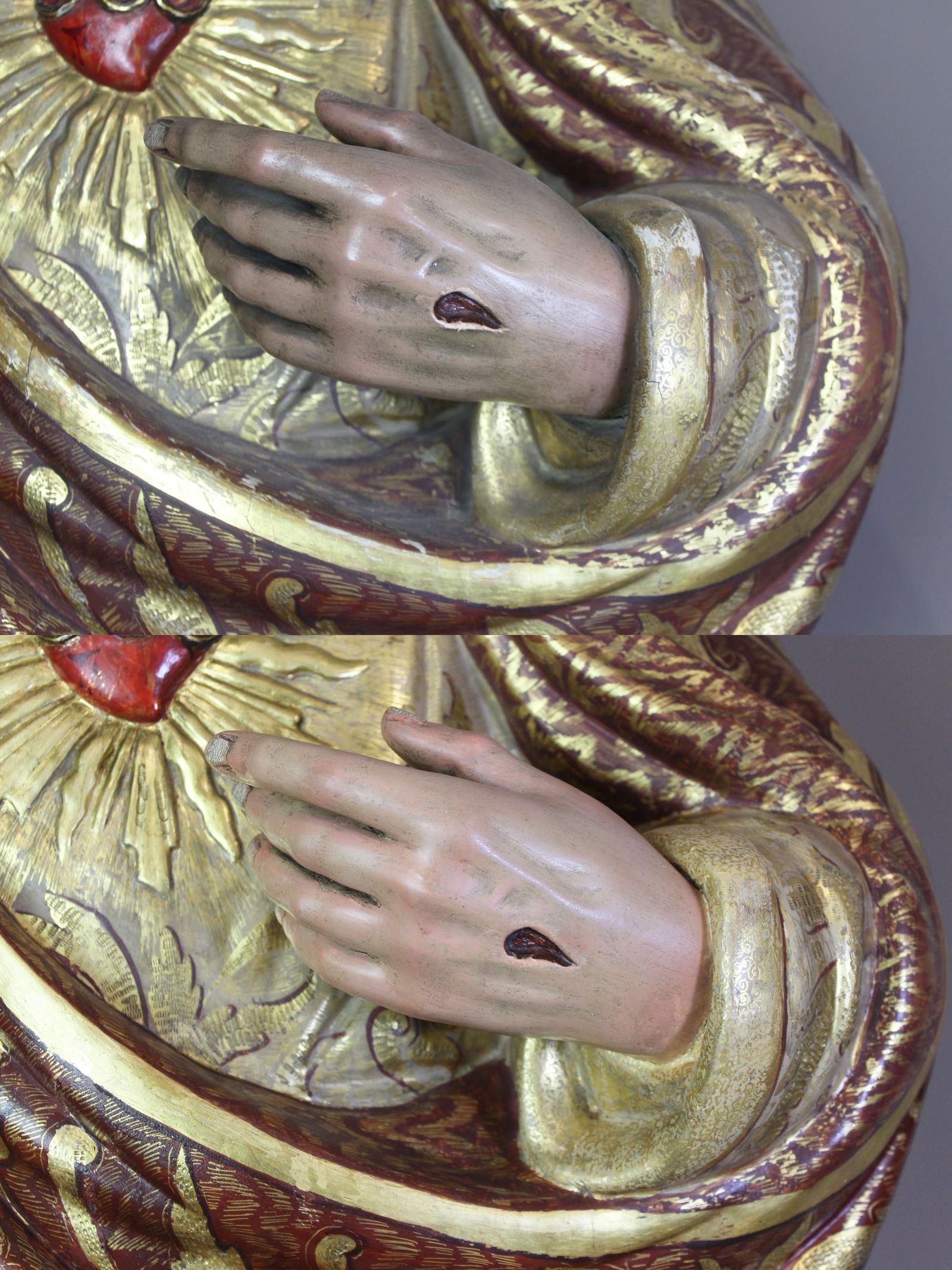 Antes y después del detalle de las manos