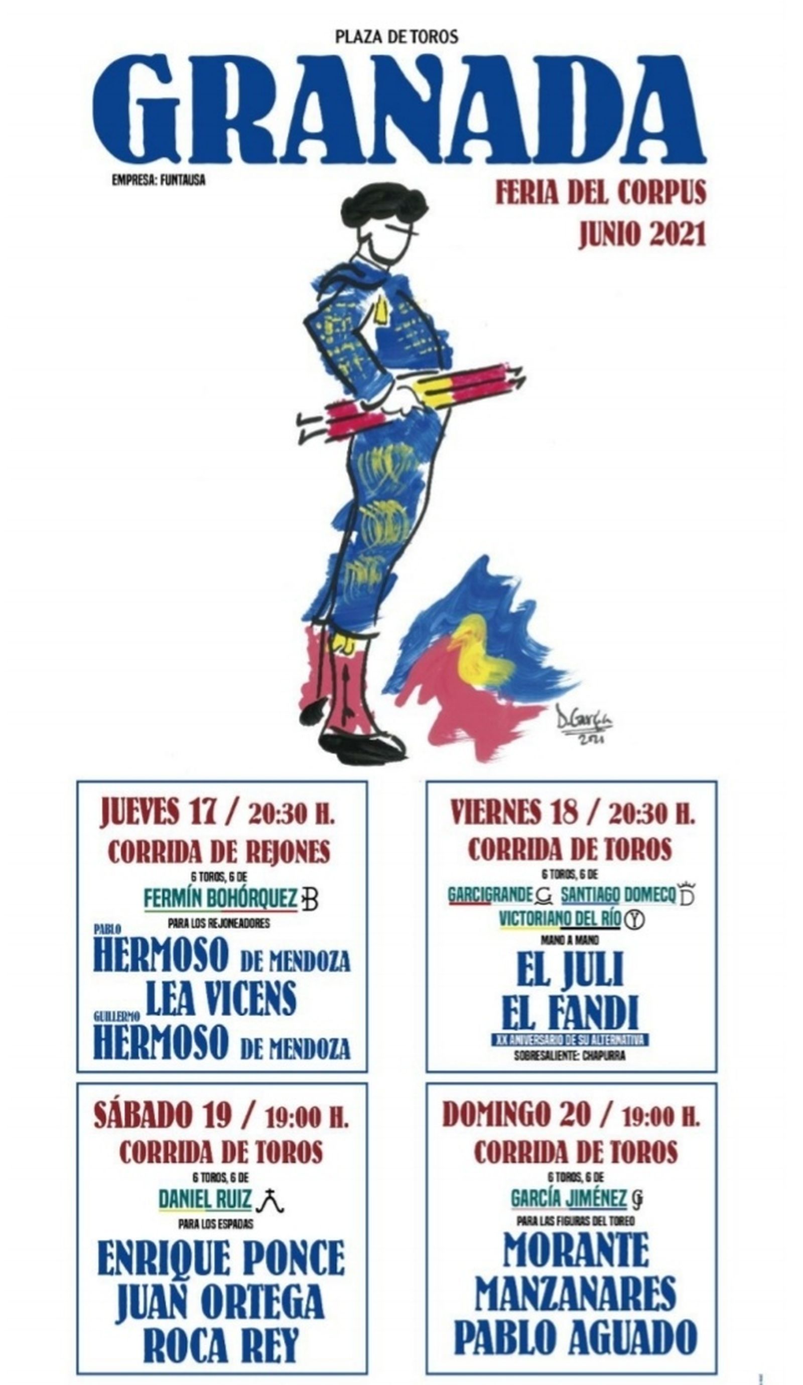 Cartel de las corridas de toros para la Feria del Corpus Granada 2021