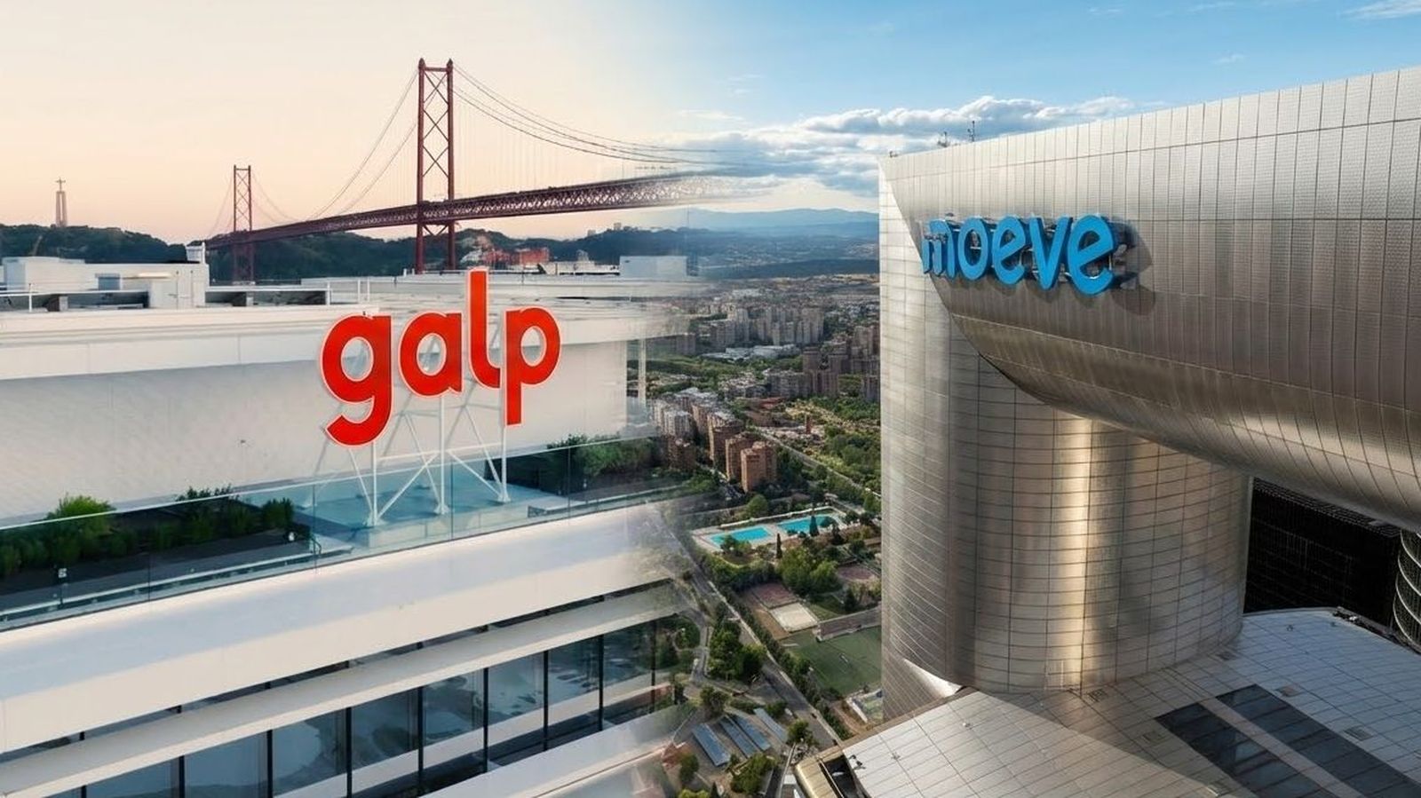 Fotomontaje de las sedes corporativas de Galp en Lisboa y Moeve en Madrid.