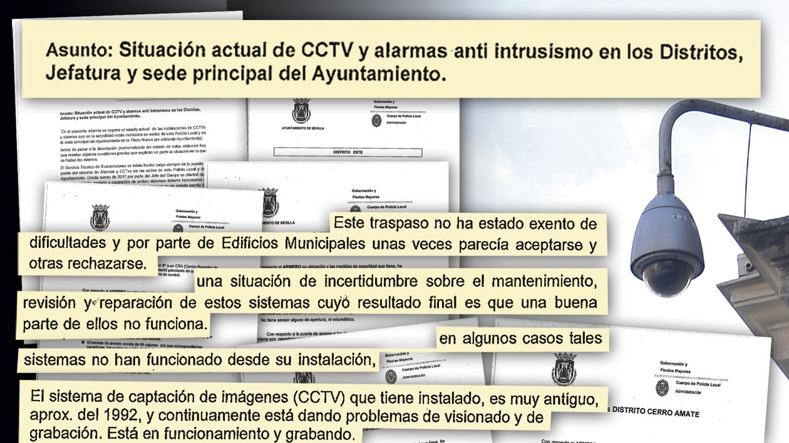 Extractos del informe policial sobre las cámaras y alarmas del Ayuntamiento.