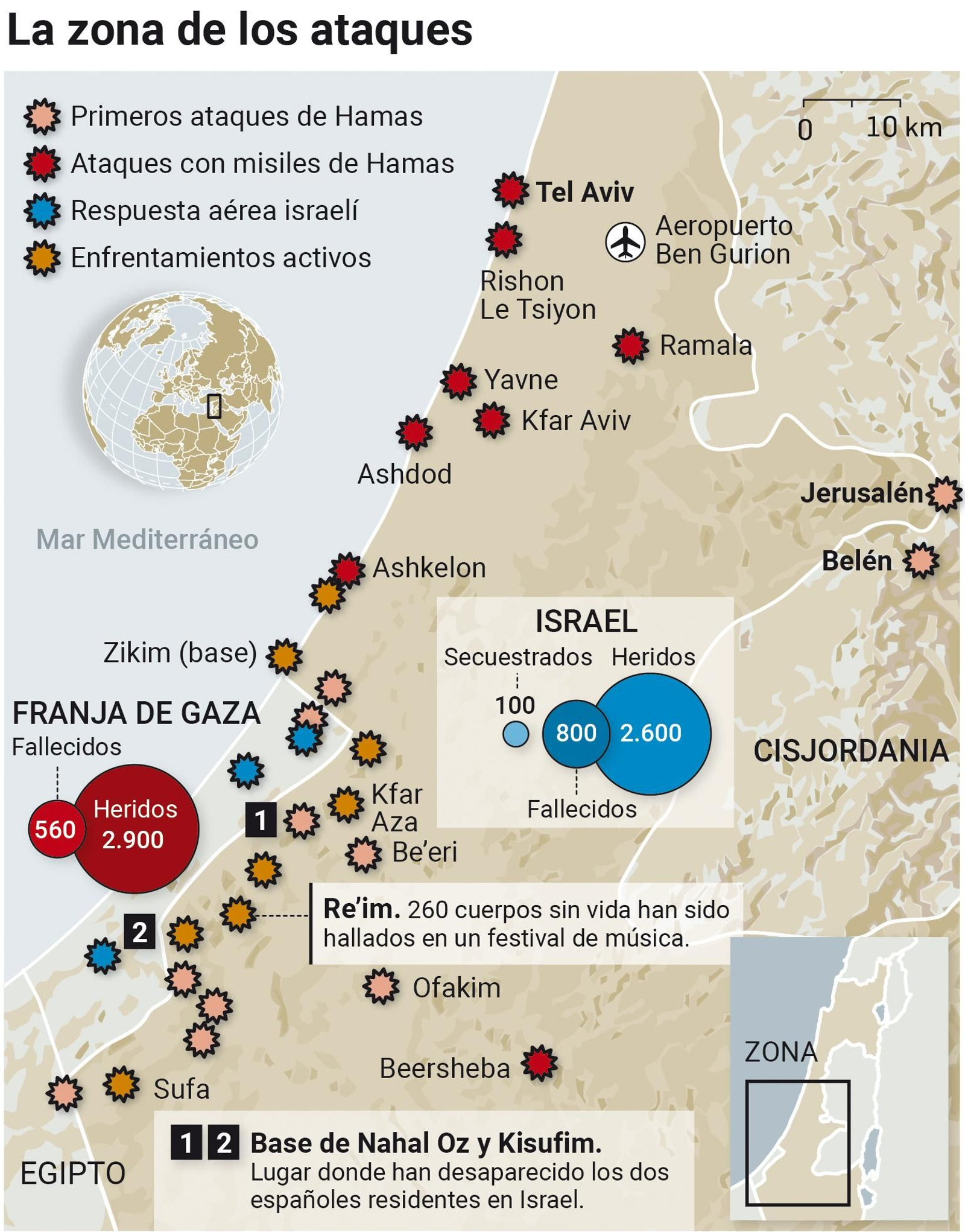 La zona de los ataques. Fuente: Agencias.