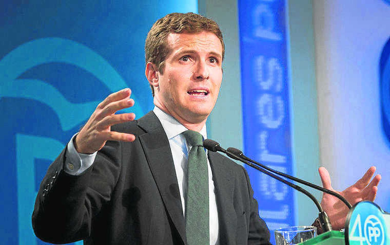 Pablo Casado ante los medios ayer en la sede del PP de la calle Génova.