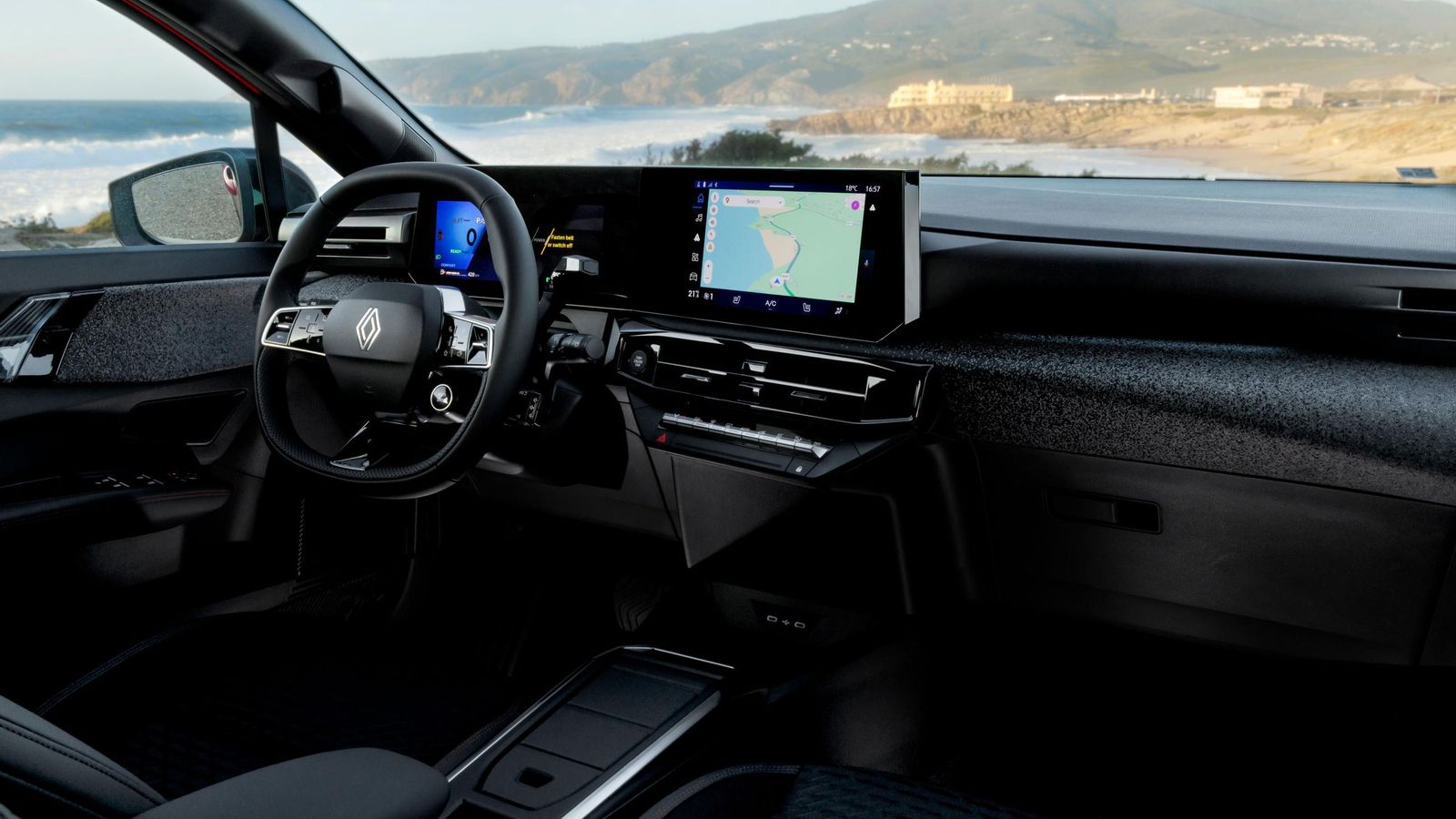 La zona técnica del salpicadero parece transplantada del Renault 5 E-Tech, el hermano pequeño eléctrico de este Clio.