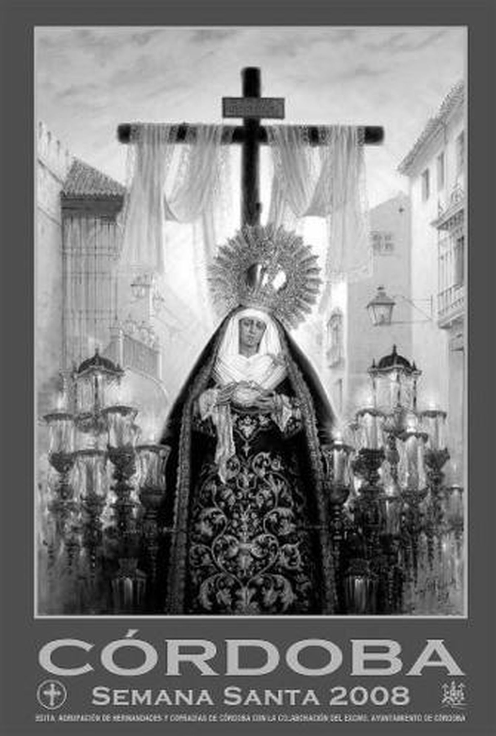 López de Pereda y Alcalde descubren el cartel de la Semana Santa, ayer en la Magdalena.