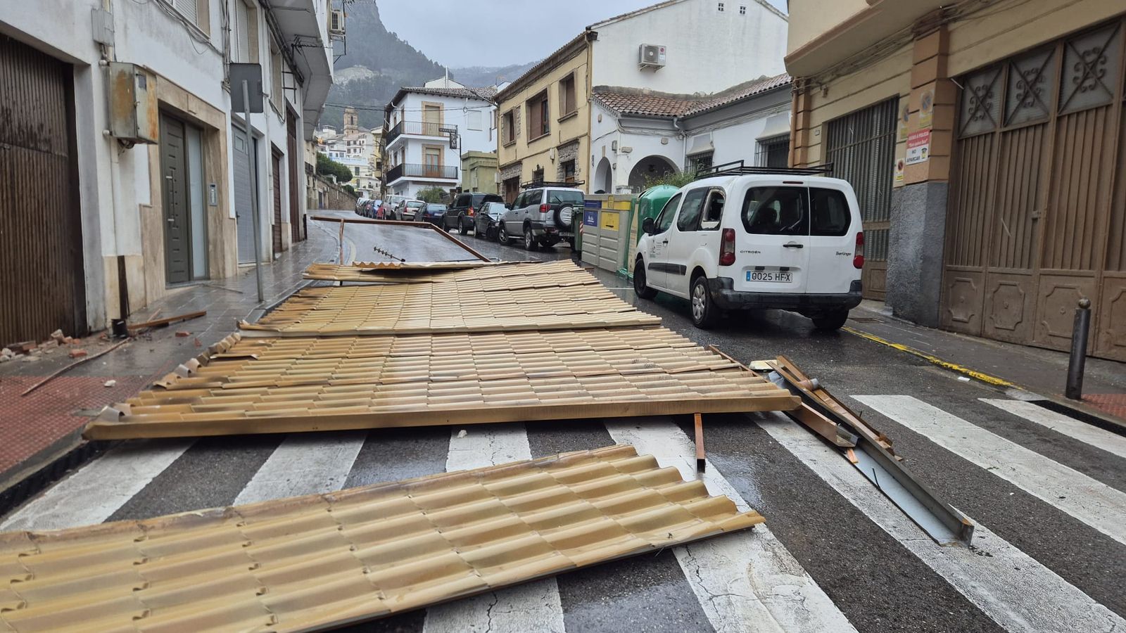 Pergola caída en la calle Hilario Marco.