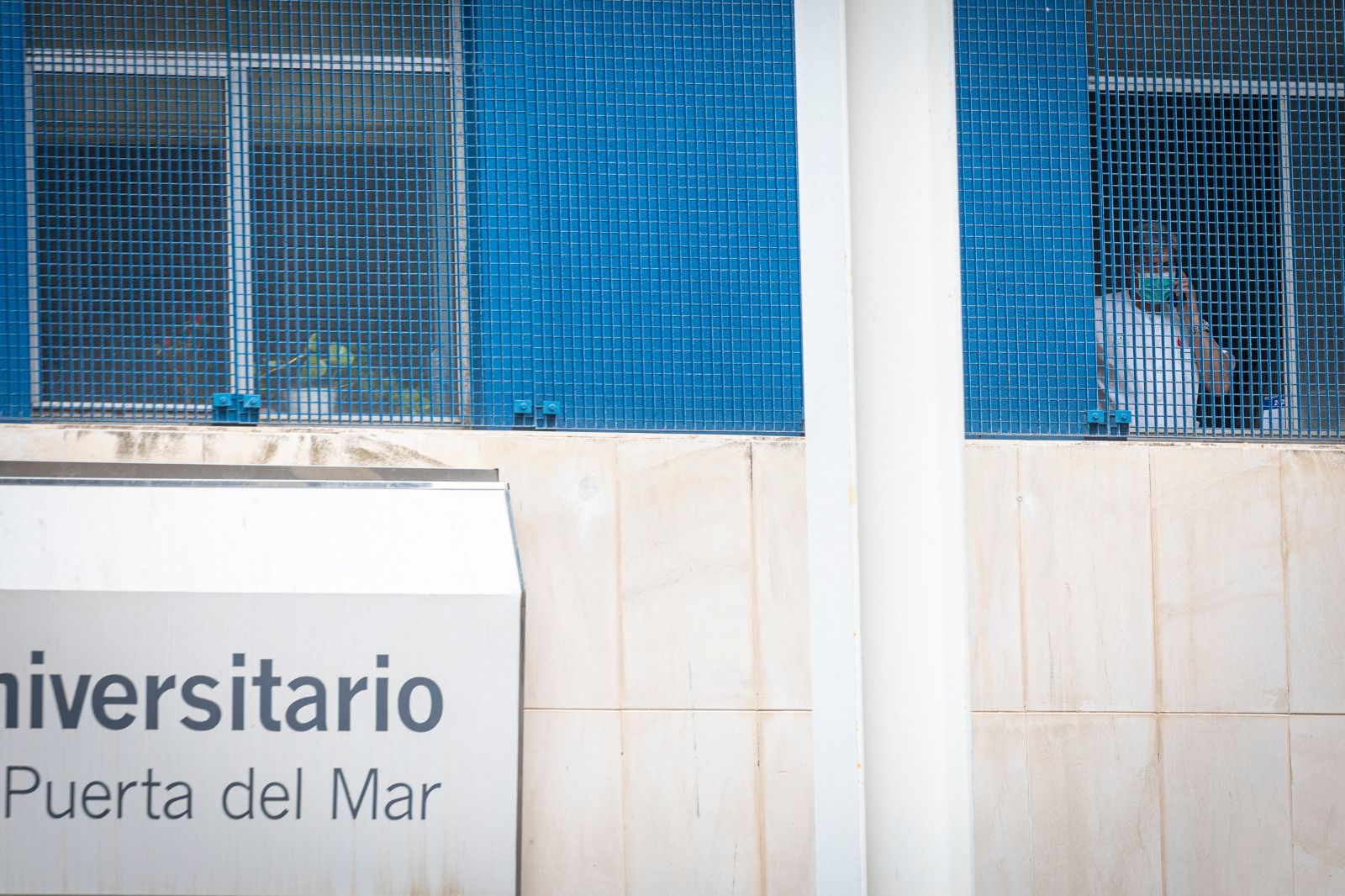 Un profesional asomado a una de las ventanas del Hospital Puerta del Mar.