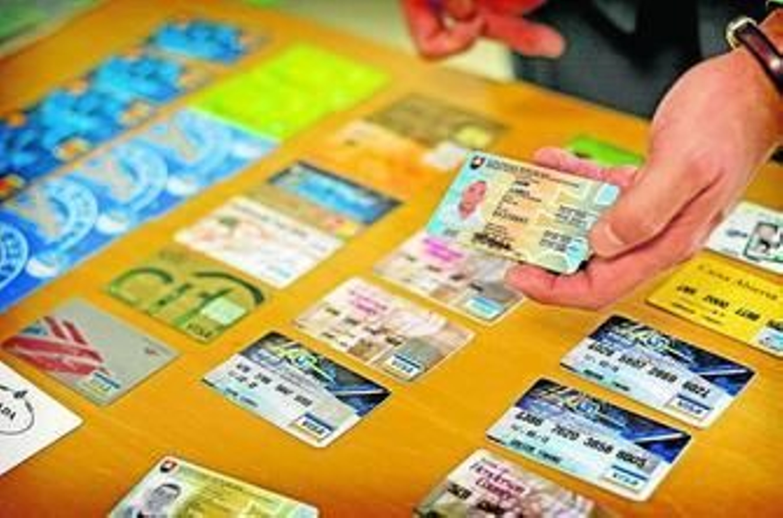 Algunas de las tarjetas clonadas y documentos de identidad falsificados requisados, mostrados ayer en Cádiz.