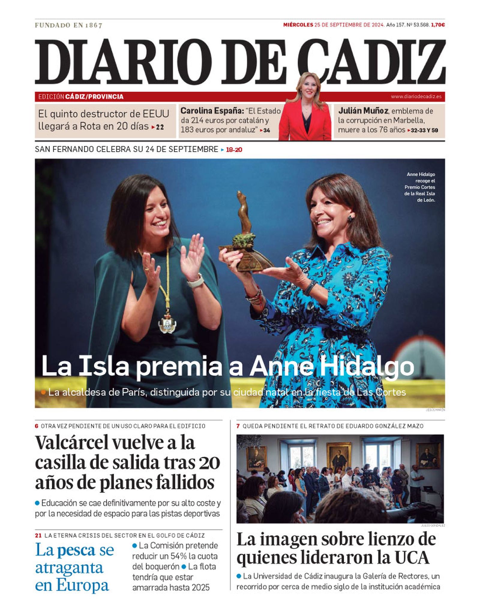 25 de septiembre. Anne Hidalgo, profeta en su tierra. La alcaldesa de París, distinguida por San Fernando en la fiesta de Las Cortes.