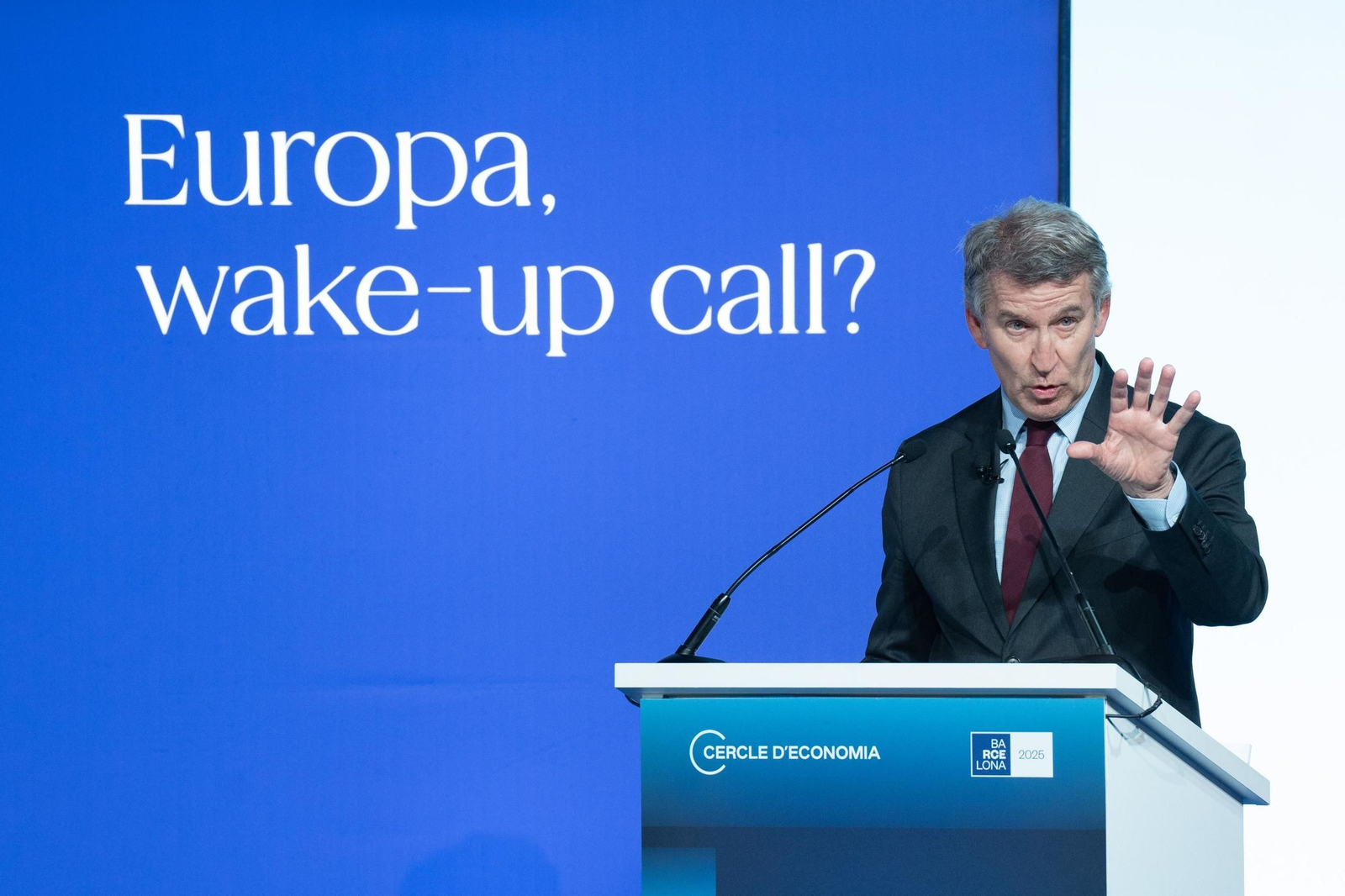 El líder del PP, Alberto Núñez Feijóo, este martes en la reunión del Cercle d'Economia.
