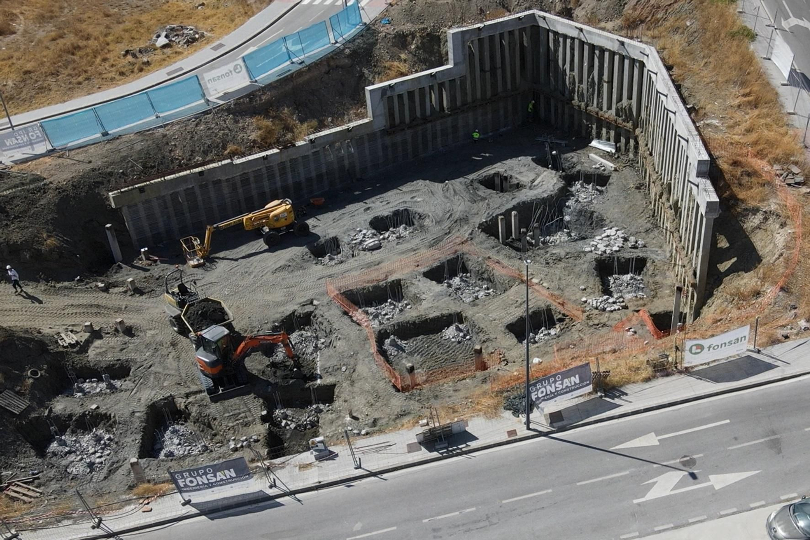Imagen a vista de dron de la obra del cuartel de la Guardia Civil de Cártama.