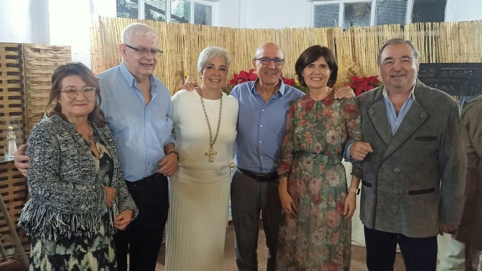 Elvia López Castañeda, Rodrigo Romero Bernal, Juani Merino, Jerónimo Hidalgo Abujas, Paulina Correa Custodio, Manuel Lubián López, en el almuerzo de despedida celebrado por su jubilación