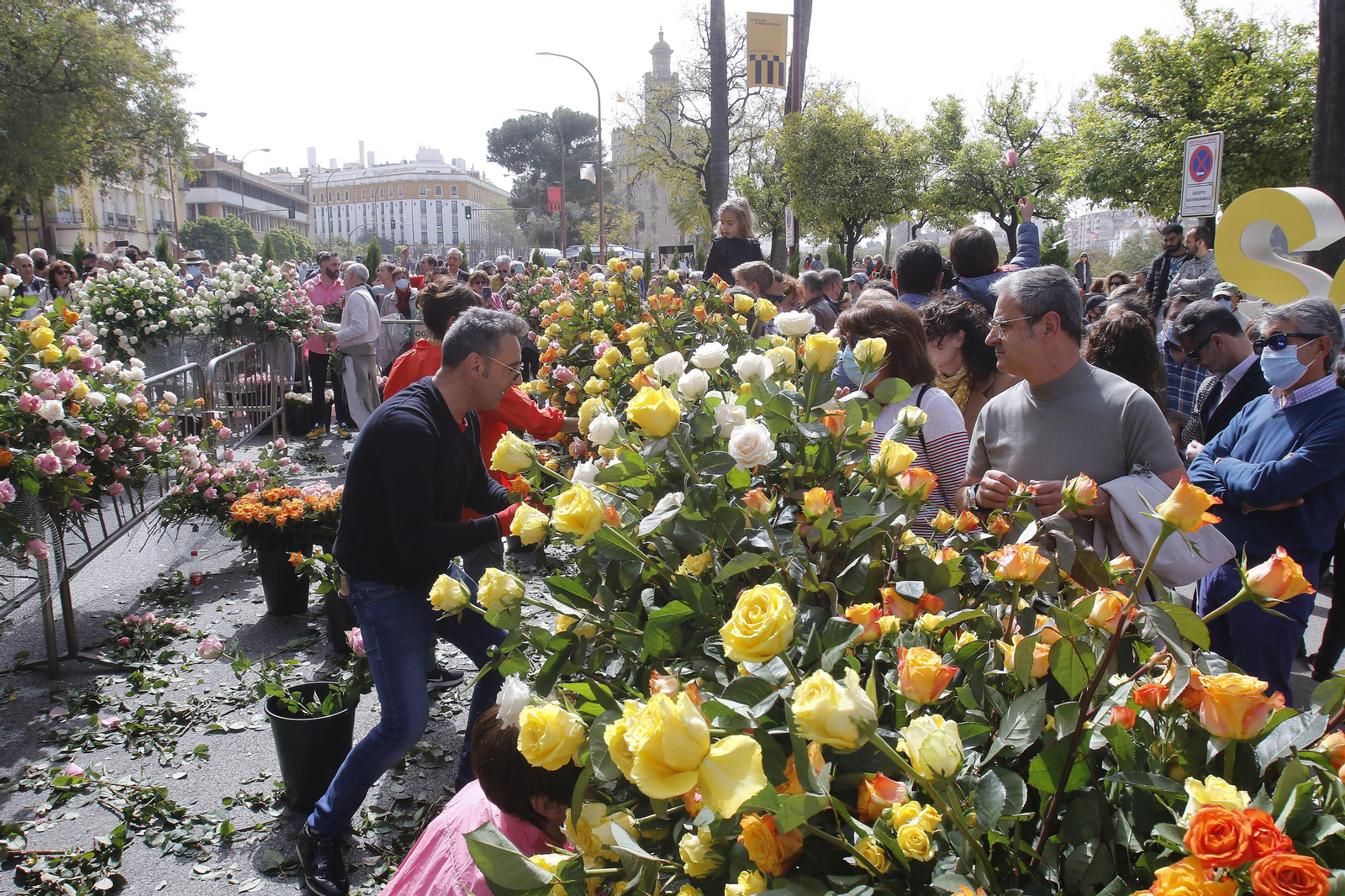 CORTE DEL PASEO COLON CON MERCADILLOS Y COLOCACION DE FLORES
