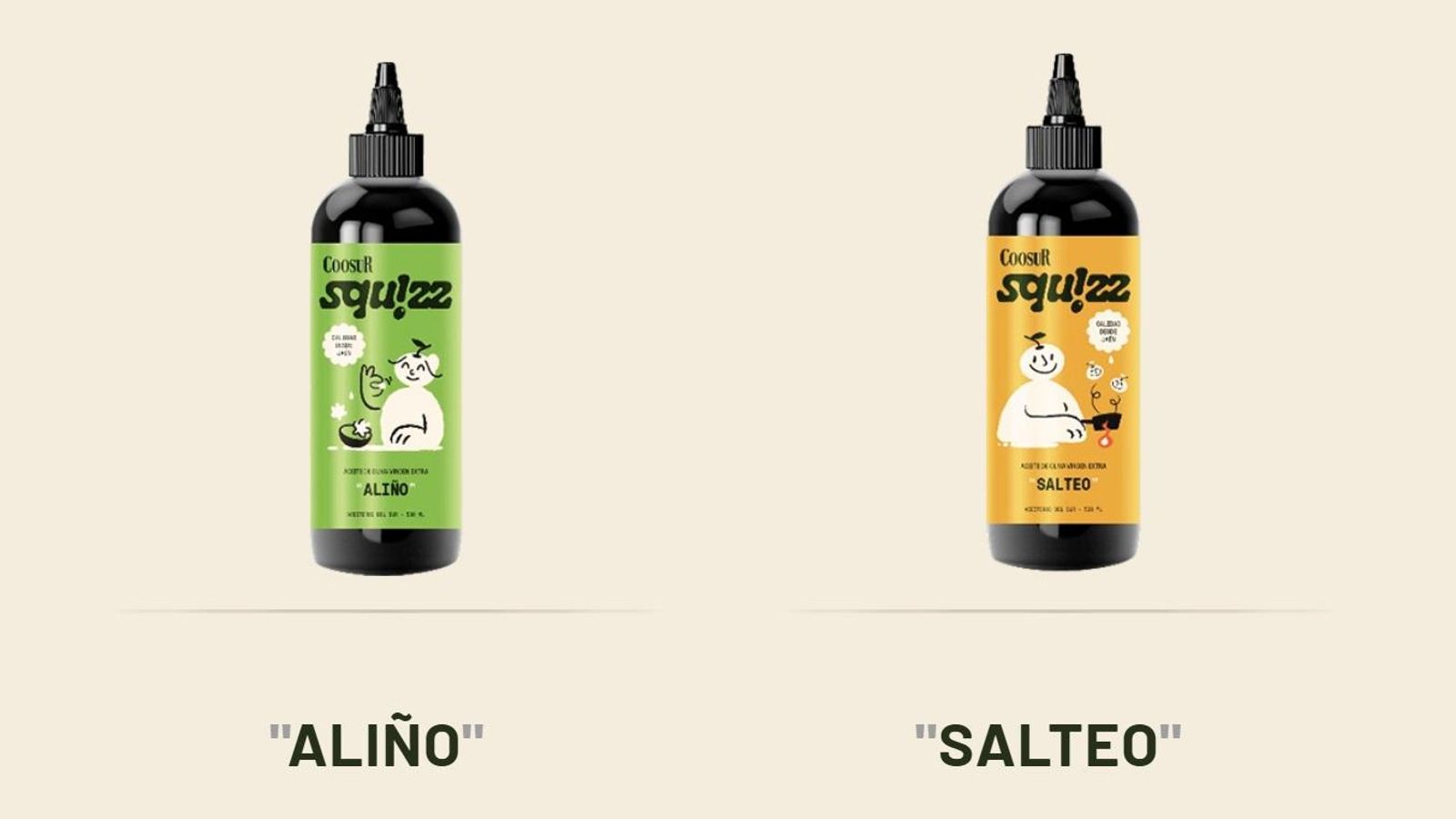 Dos "biberones" de aceite picual de Jaén.