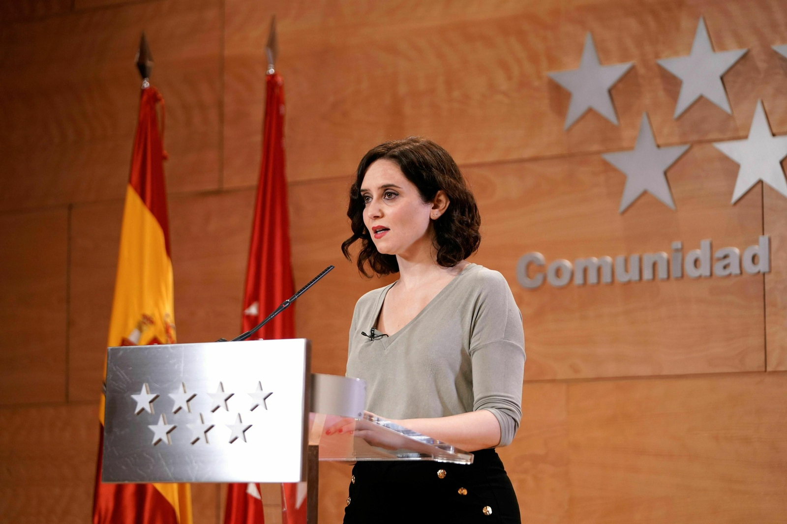 La presidenta de la Comunidad de Madrid, Isabel Díaz  Ayuso , en una comparecencia.