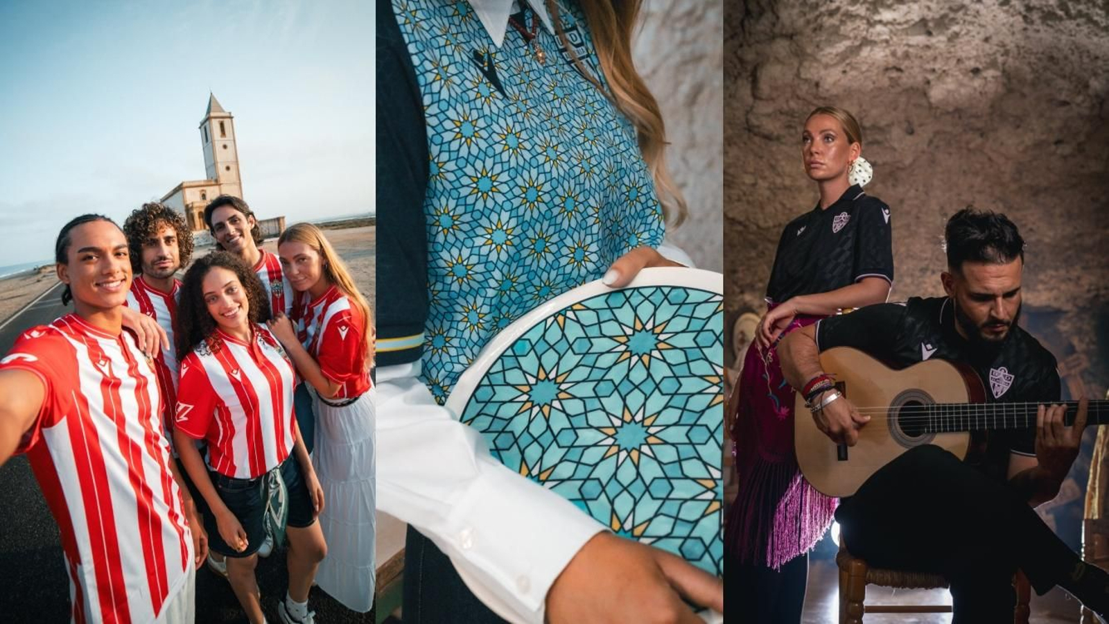 Las tres equipaciones de la UD Almería de cara a la siguiente temporada.