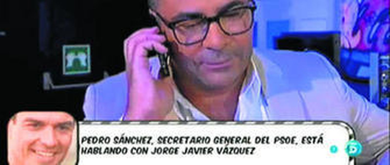 Arriba, Jorge Javier Vázquez en plena conversación. Abajo, Alfonso Guerra (i.) y Arias Cañete en 'El Hormiguero'.
