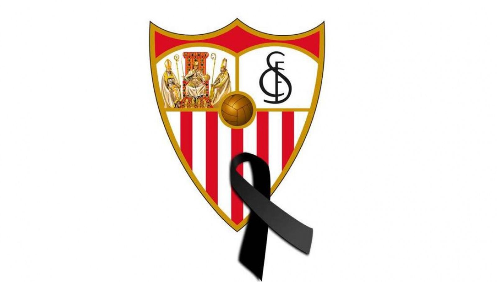 Crespón negro en el escudo del Sevilla en señal de duelo.