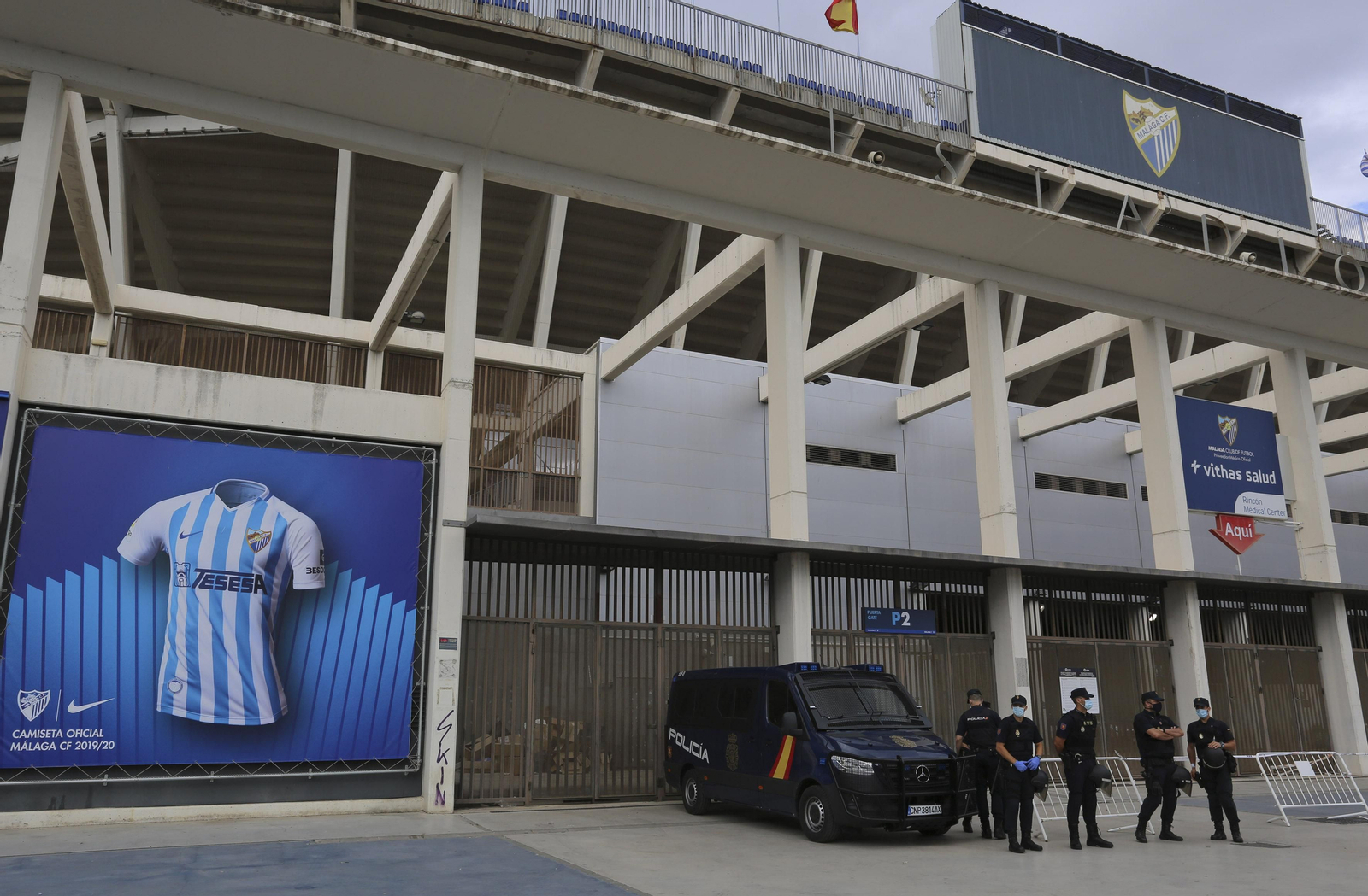 Policía en La Rosaleda en una imagen de archivo.