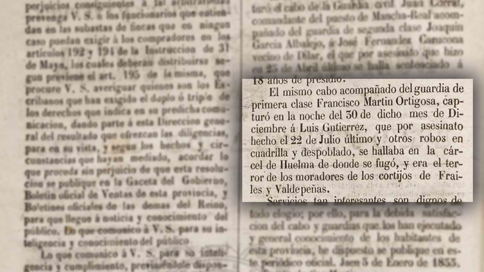 Extracto del Boletín Oficial de la Provincia de Jaén del 7 de enero de 1856
