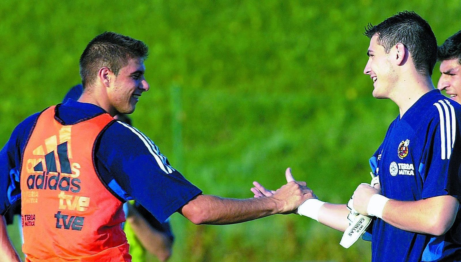 Joaquín y Casillas, en un entrenamiento con la selección española.
