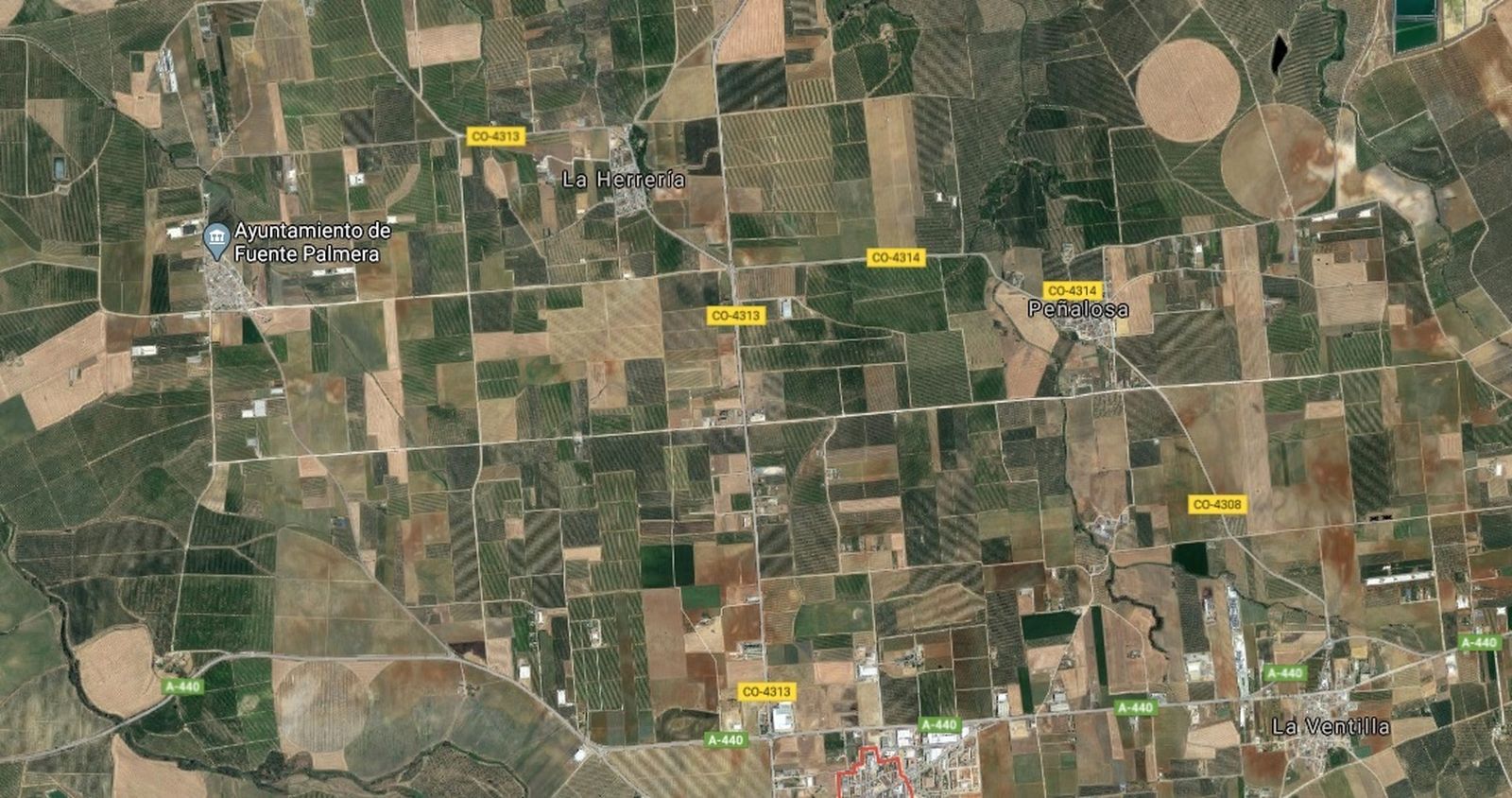 Vista aérea del término municipal de Fuente Palmera, muy parcelado.