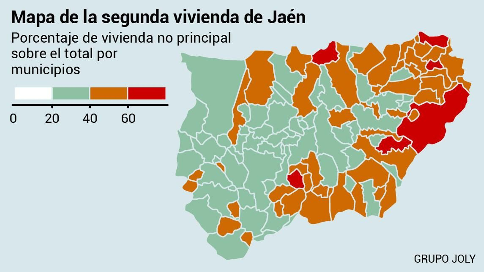 Mapa de la segunda vivienda de Jaén. Fuente: INE