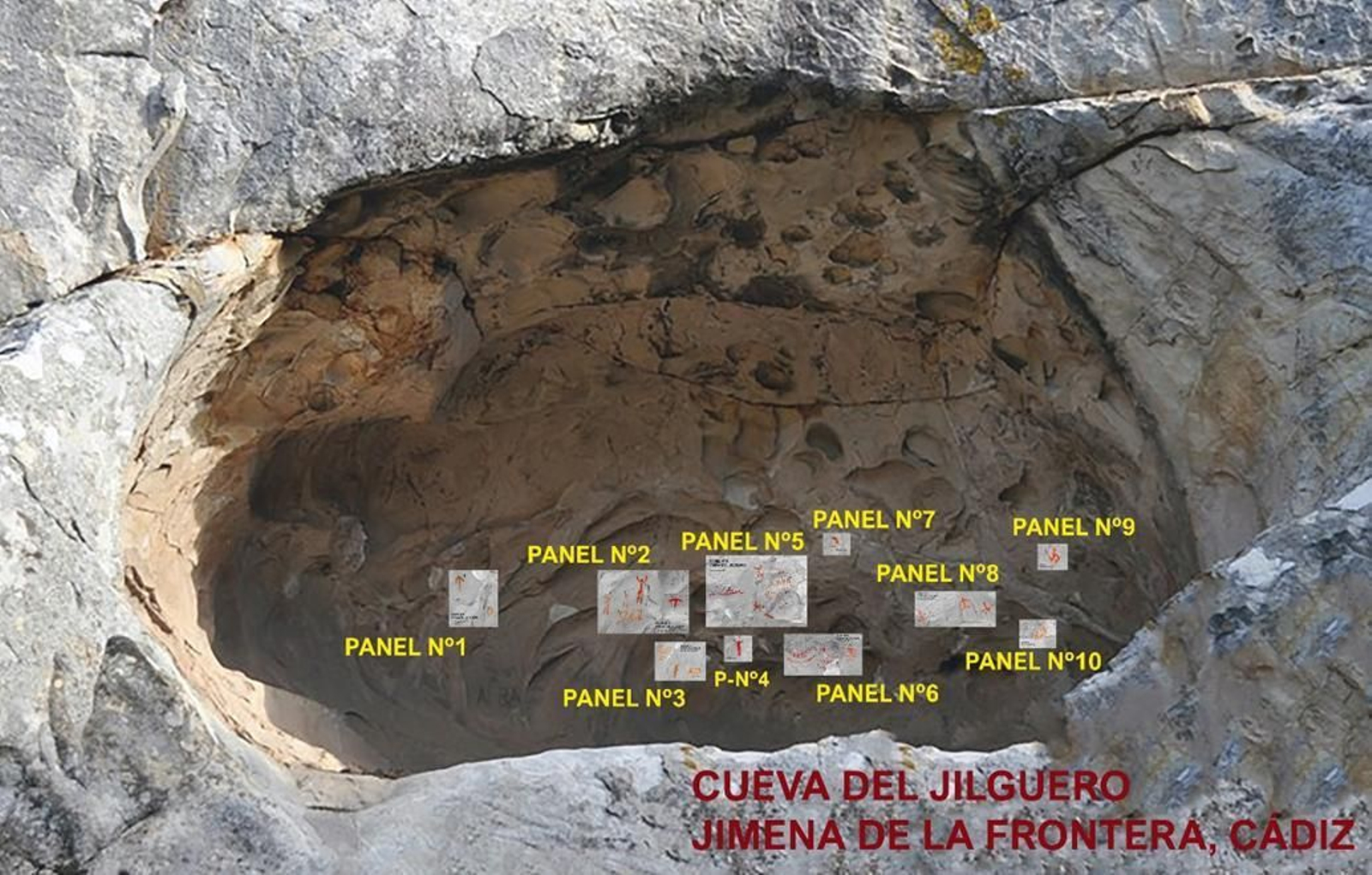 Cueva del Jilguero distribución de paneles, Jimena de la Frontera