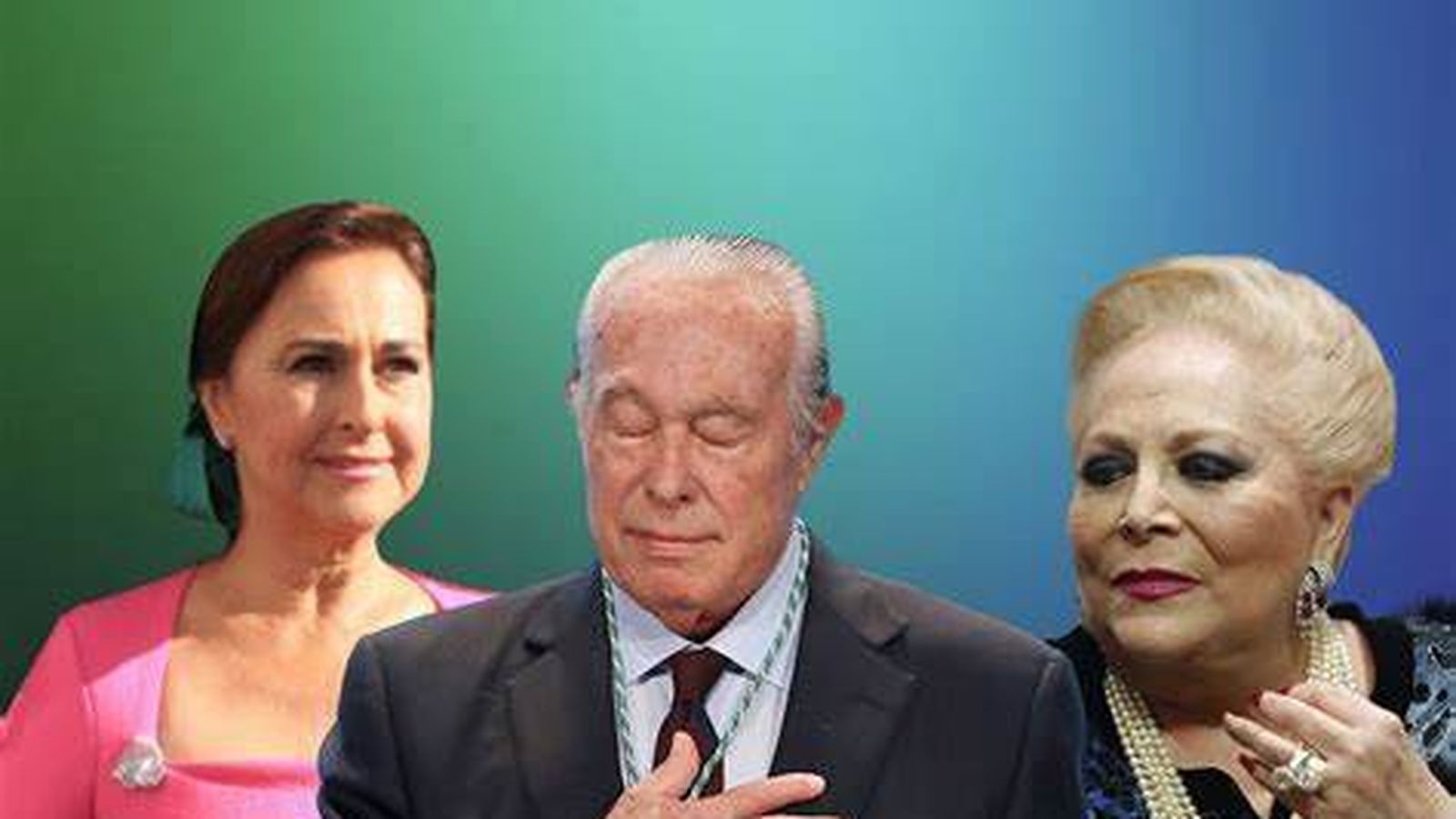 Fotomontaje de Curro Romero con su primera mujer, Concha Márquez Piquer (dcha.), fallecida en octubre, y su actual esposa, Carmen Tello.