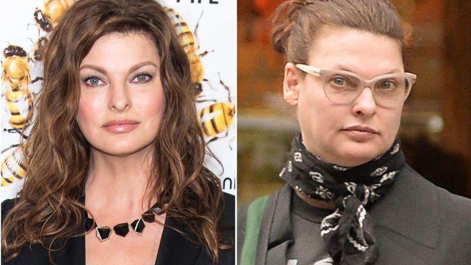 Linda Evangelista, antes (i.) y después.