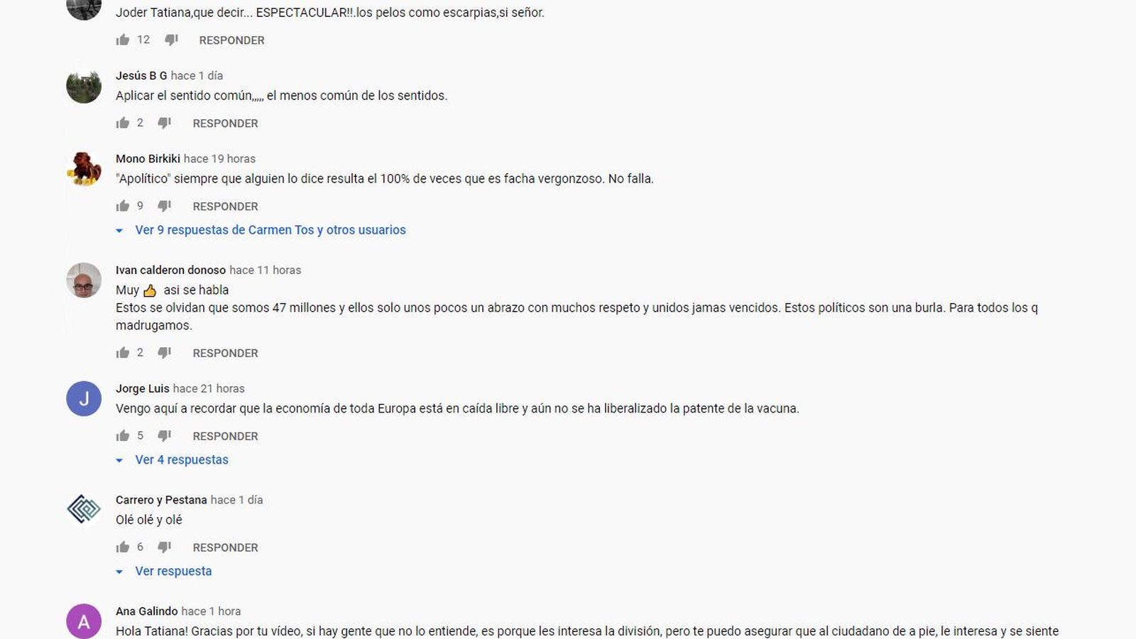 Reacciones al vídeo de Tatiana Ballesteros