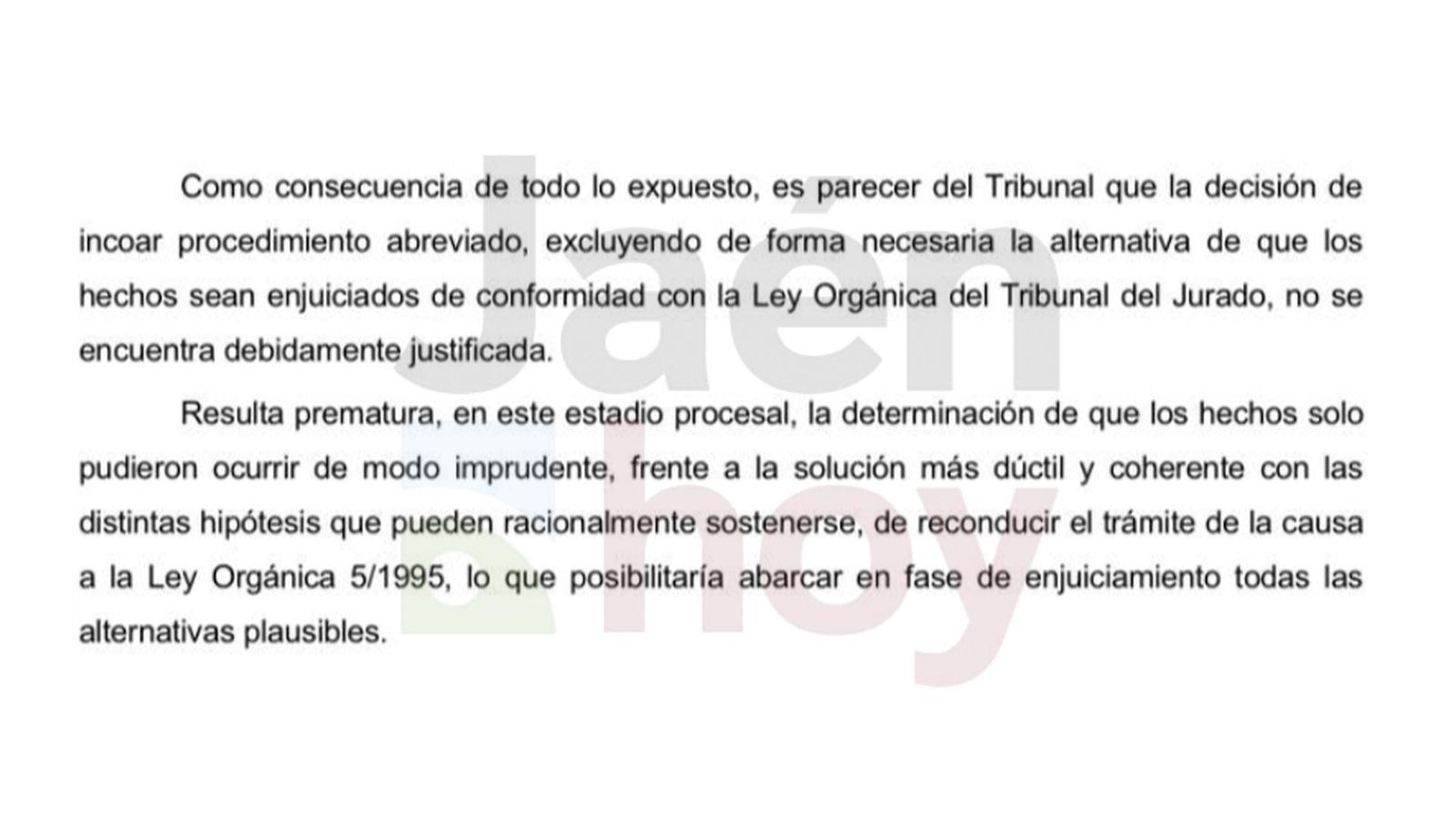 Extracto del auto de la Audiencia Provincial de Huelva en el que se obliga a celebrar el futuro juicio con jurado popular.